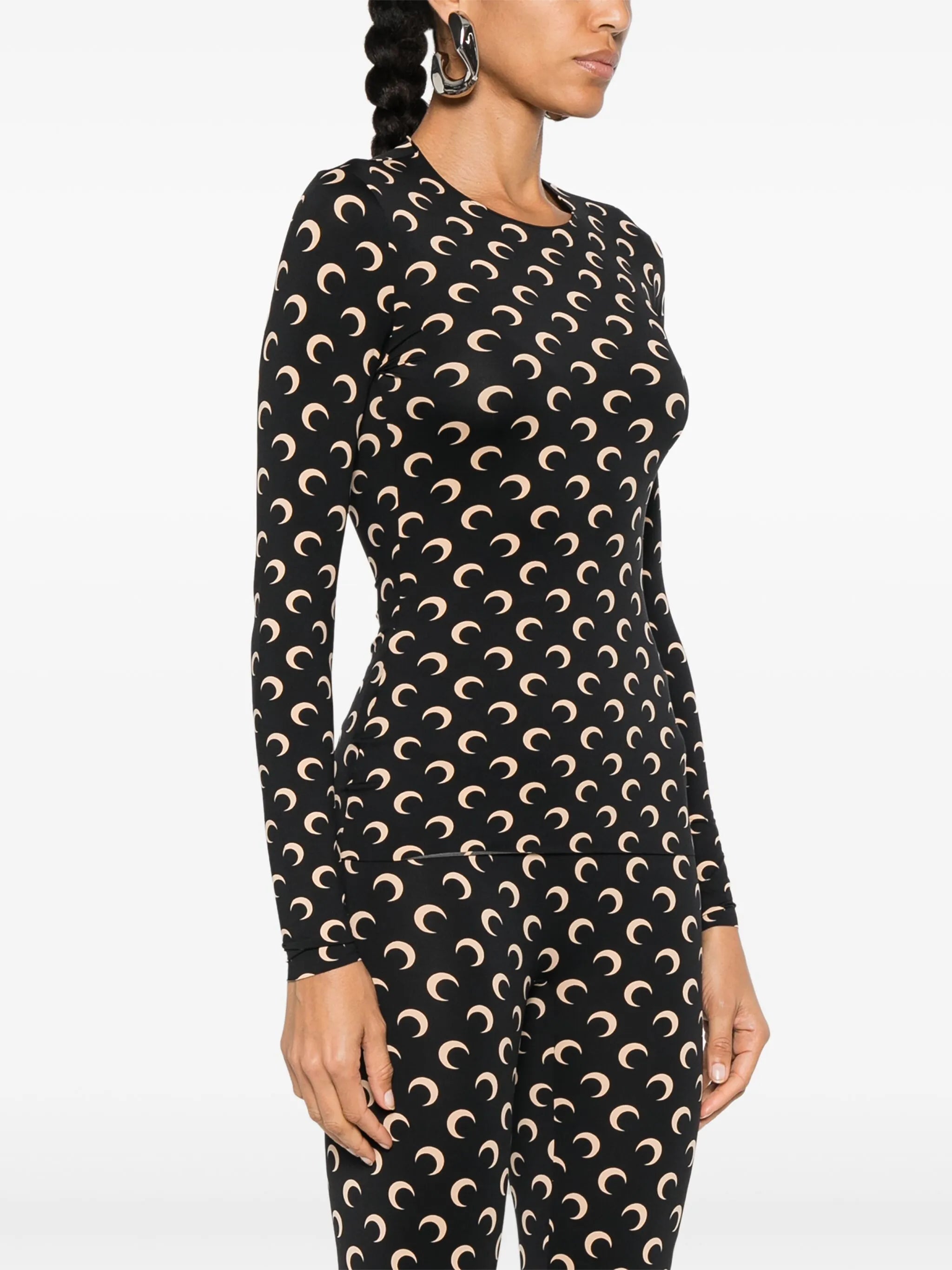 moon-print second-skin crewneck top