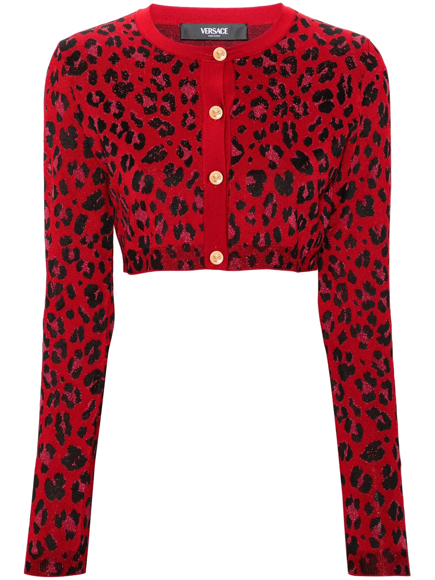 leopard-jacquard cropped cardigan