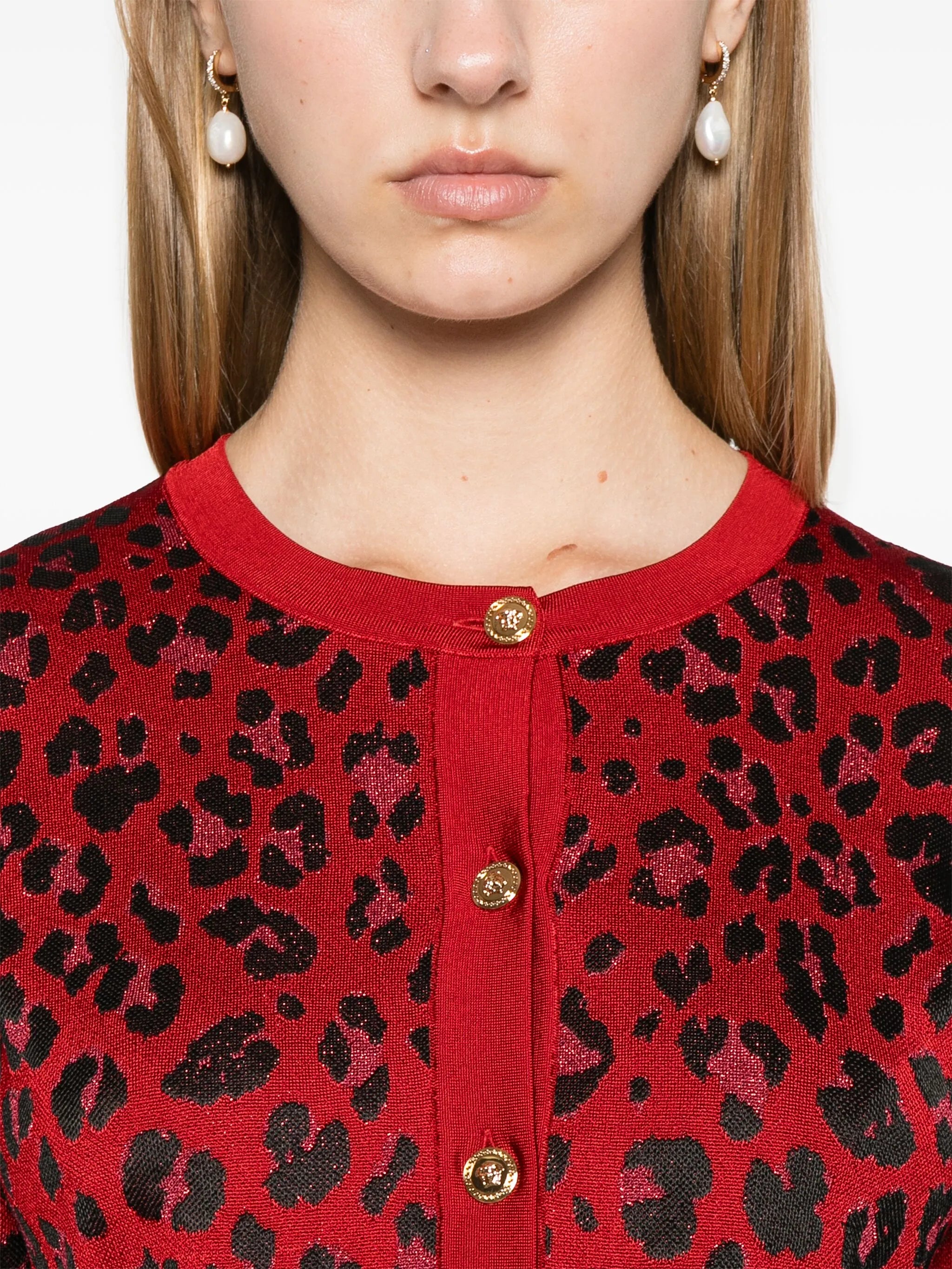 leopard-jacquard cropped cardigan