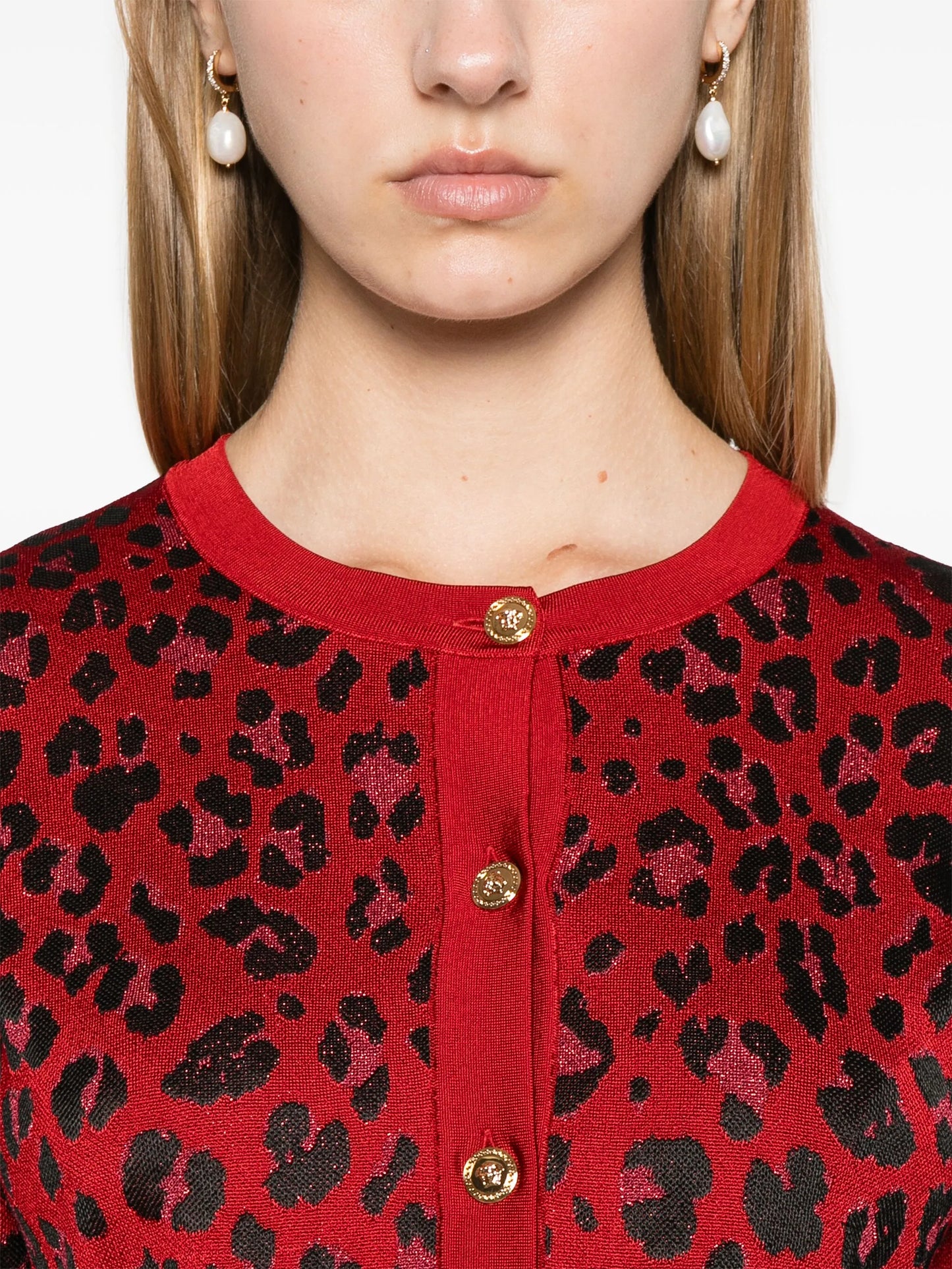 leopard-jacquard cropped cardigan