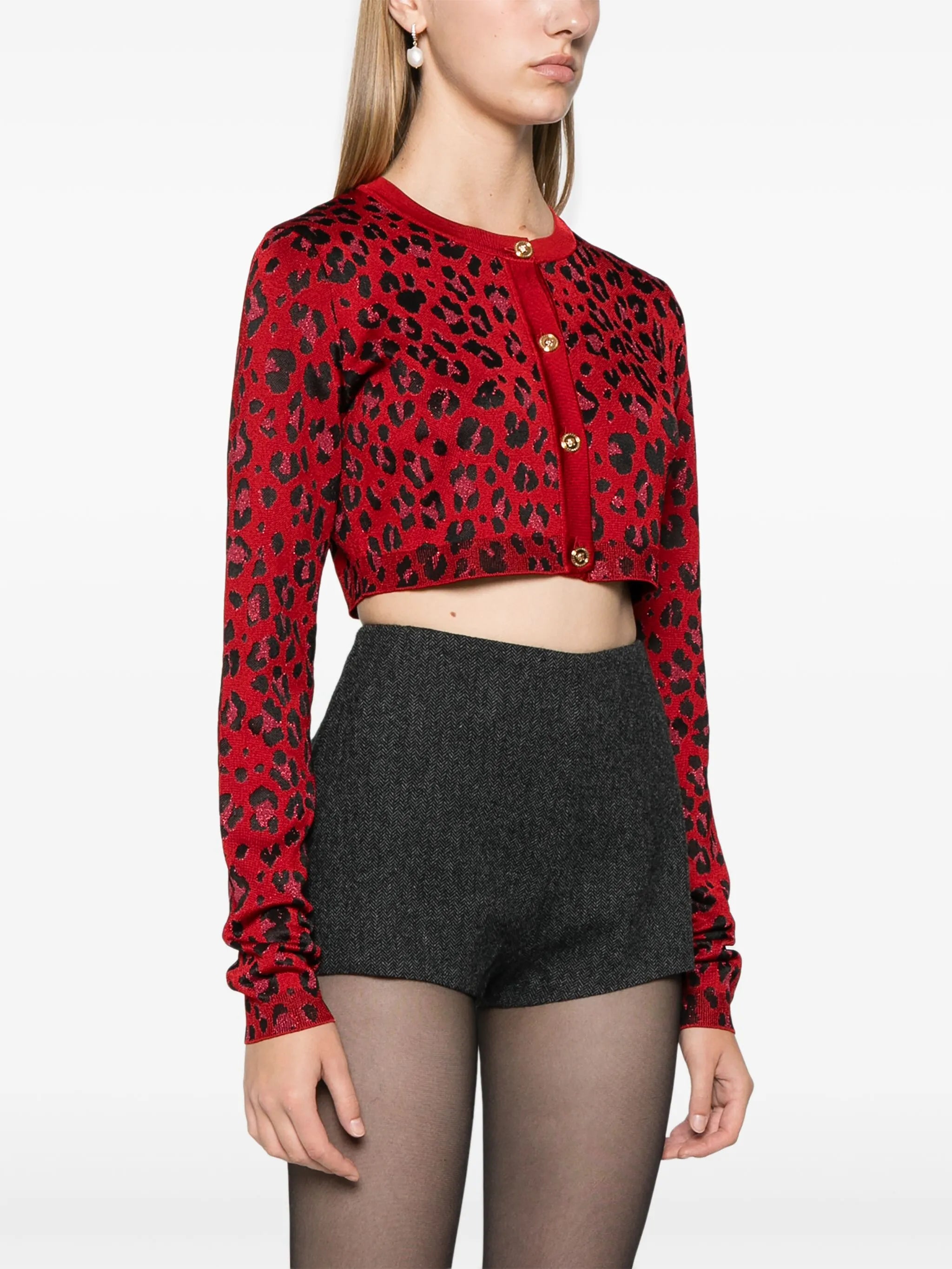 leopard-jacquard cropped cardigan