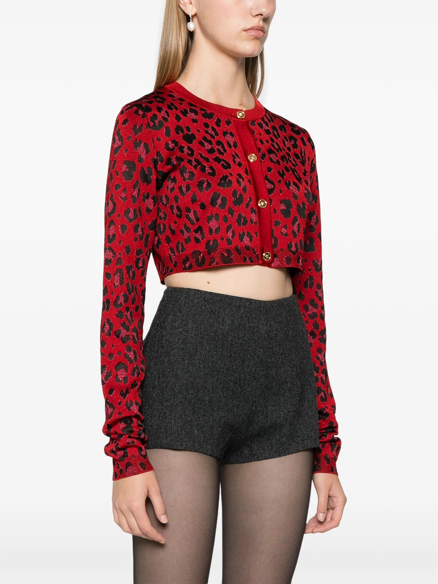 leopard-jacquard cropped cardigan