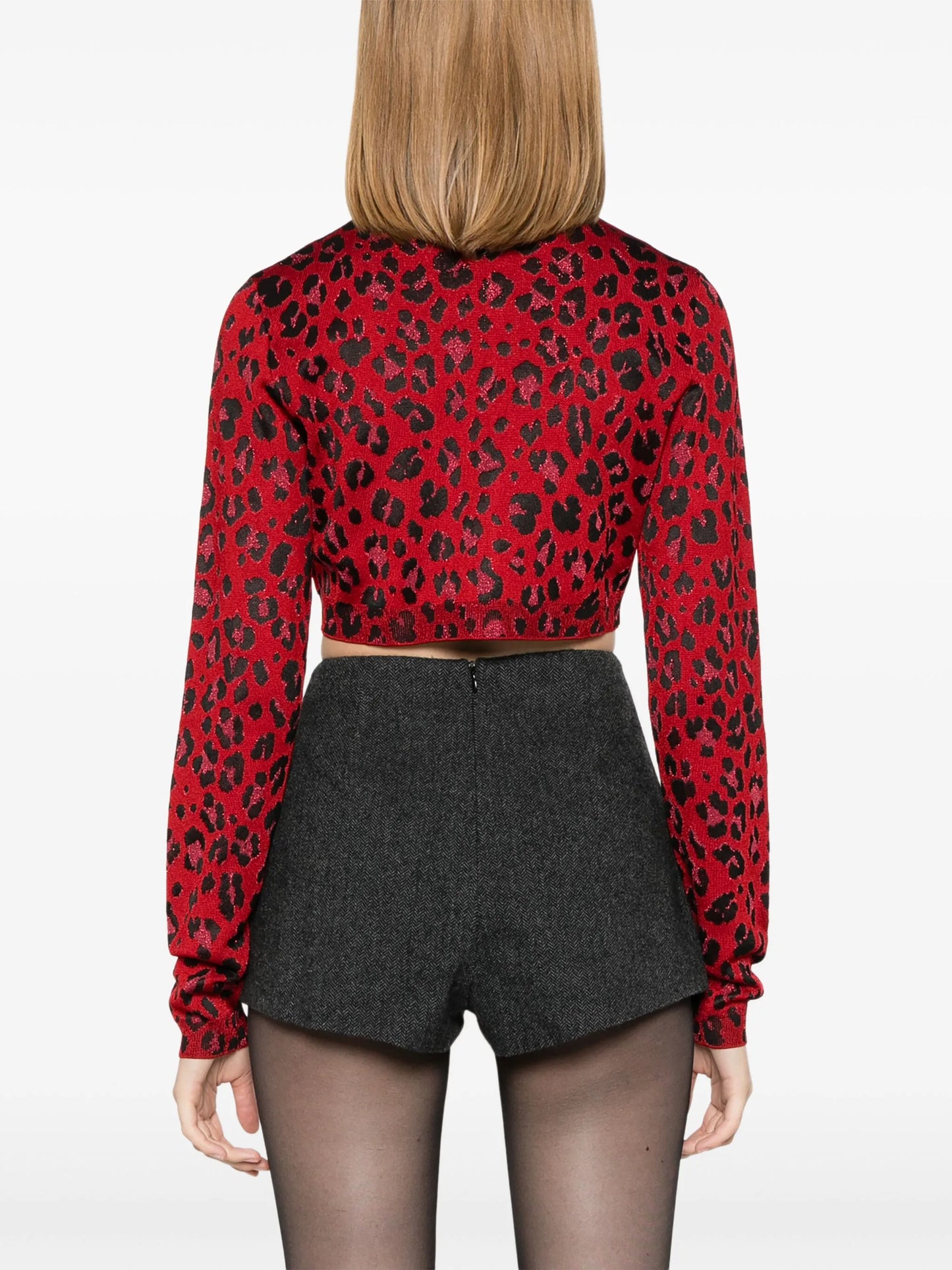 leopard-jacquard cropped cardigan