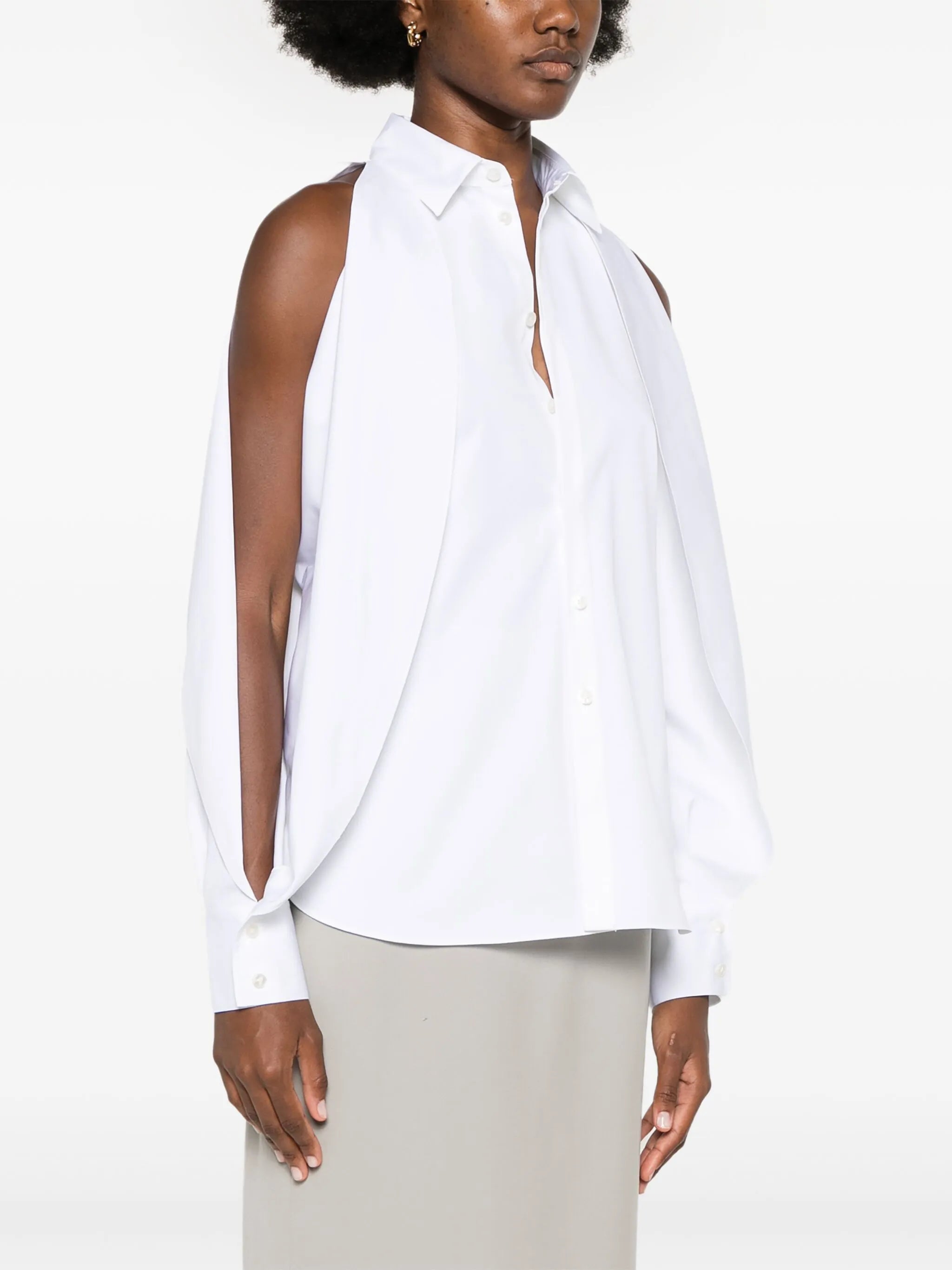 balloon-sleeve cotton shirt