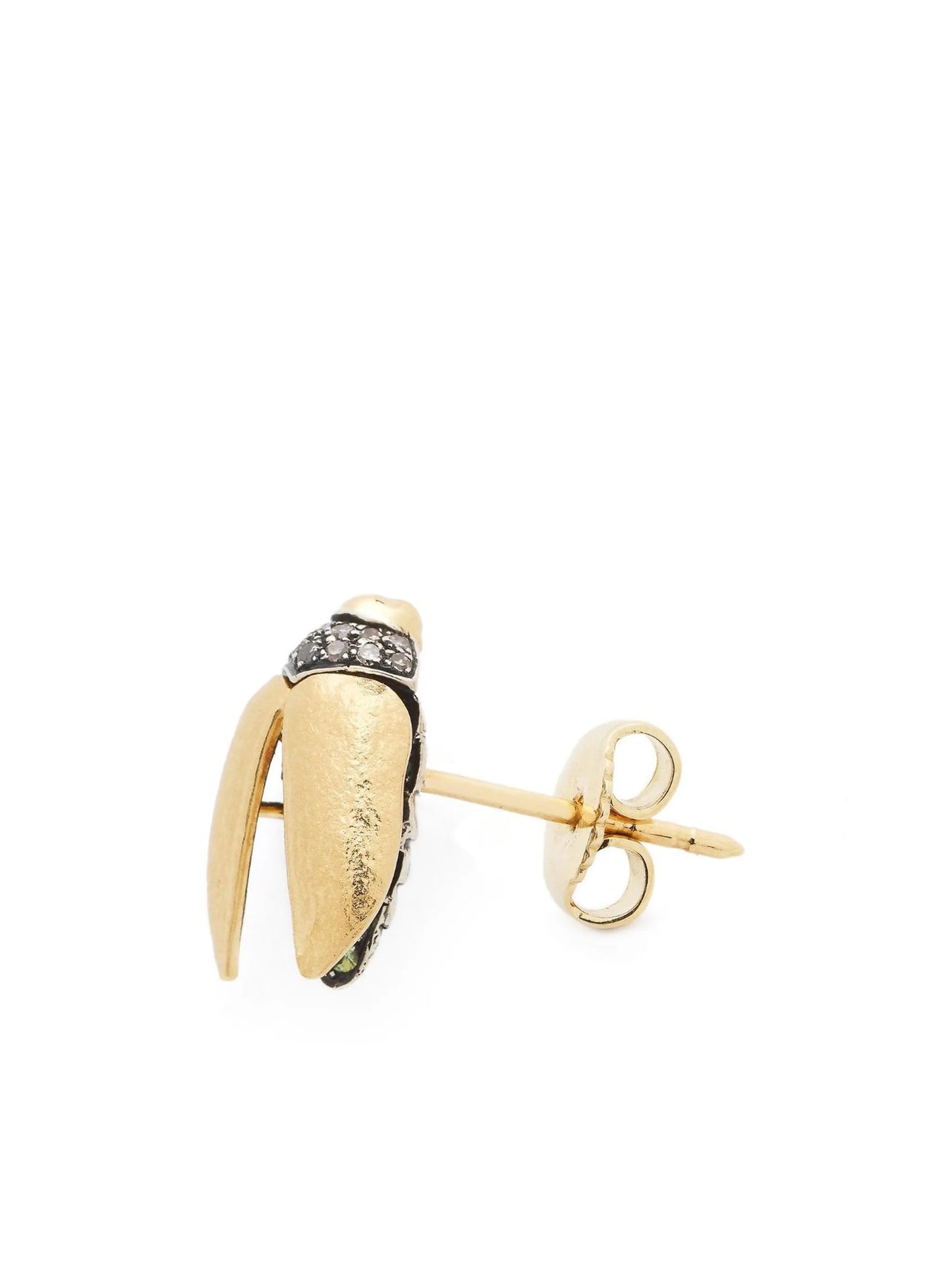 18kt yellow gold Mini Scarab diamond and tsavorite earring