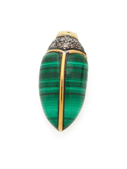 18kt yellow gold Mini Scarab diamond and malachite earring