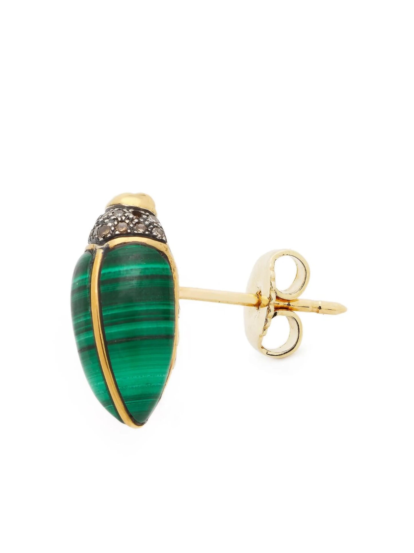 18kt yellow gold Mini Scarab diamond and malachite earring