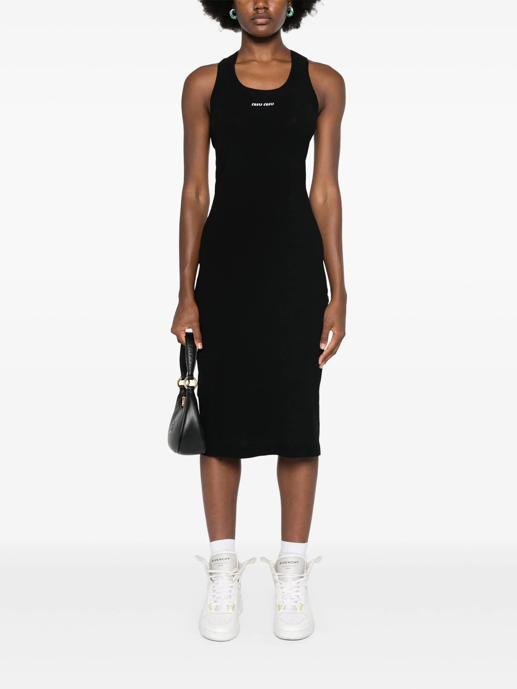 embroidered-logo midi dress