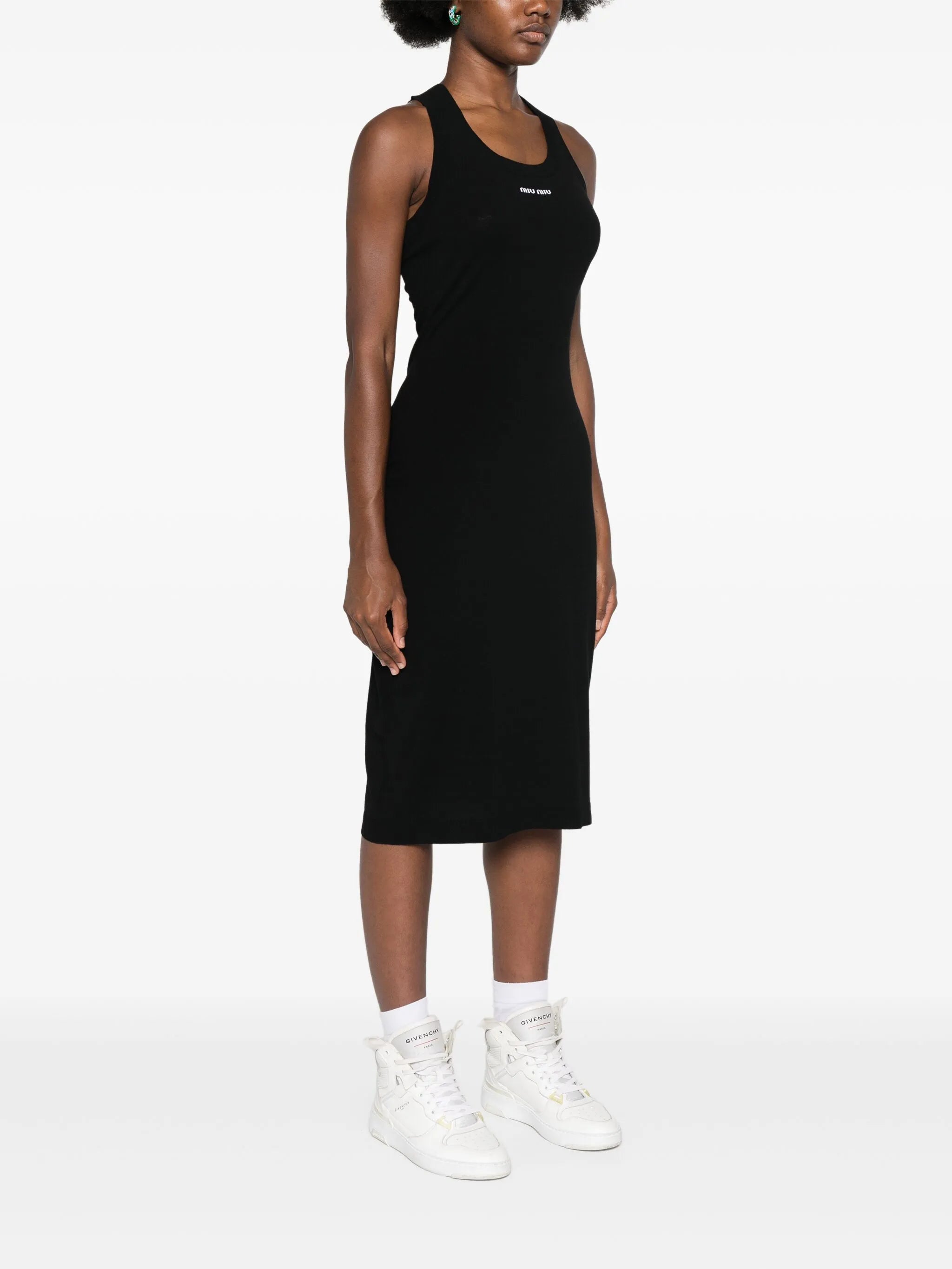embroidered-logo midi dress