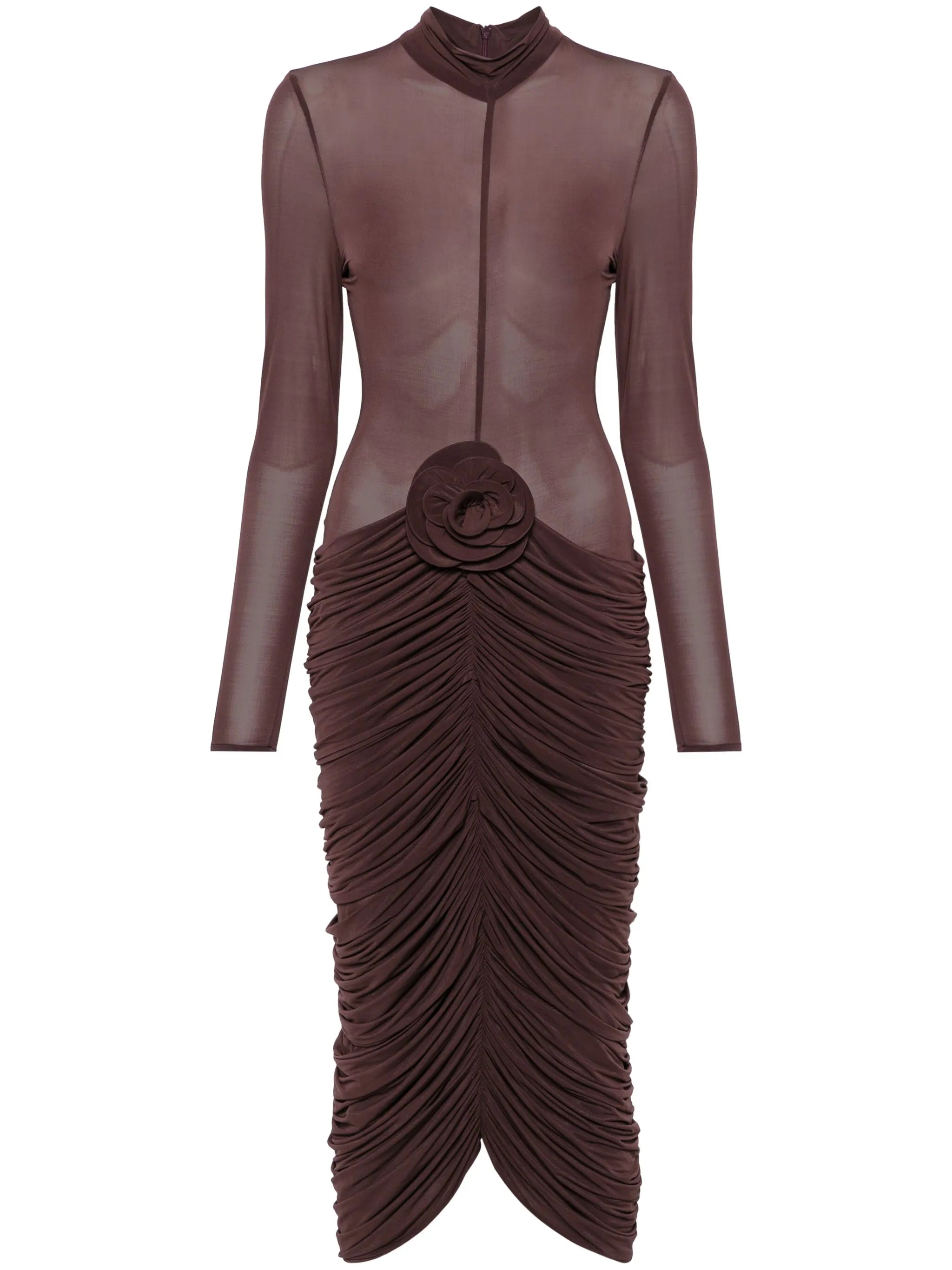 sheer high-neck midi dress