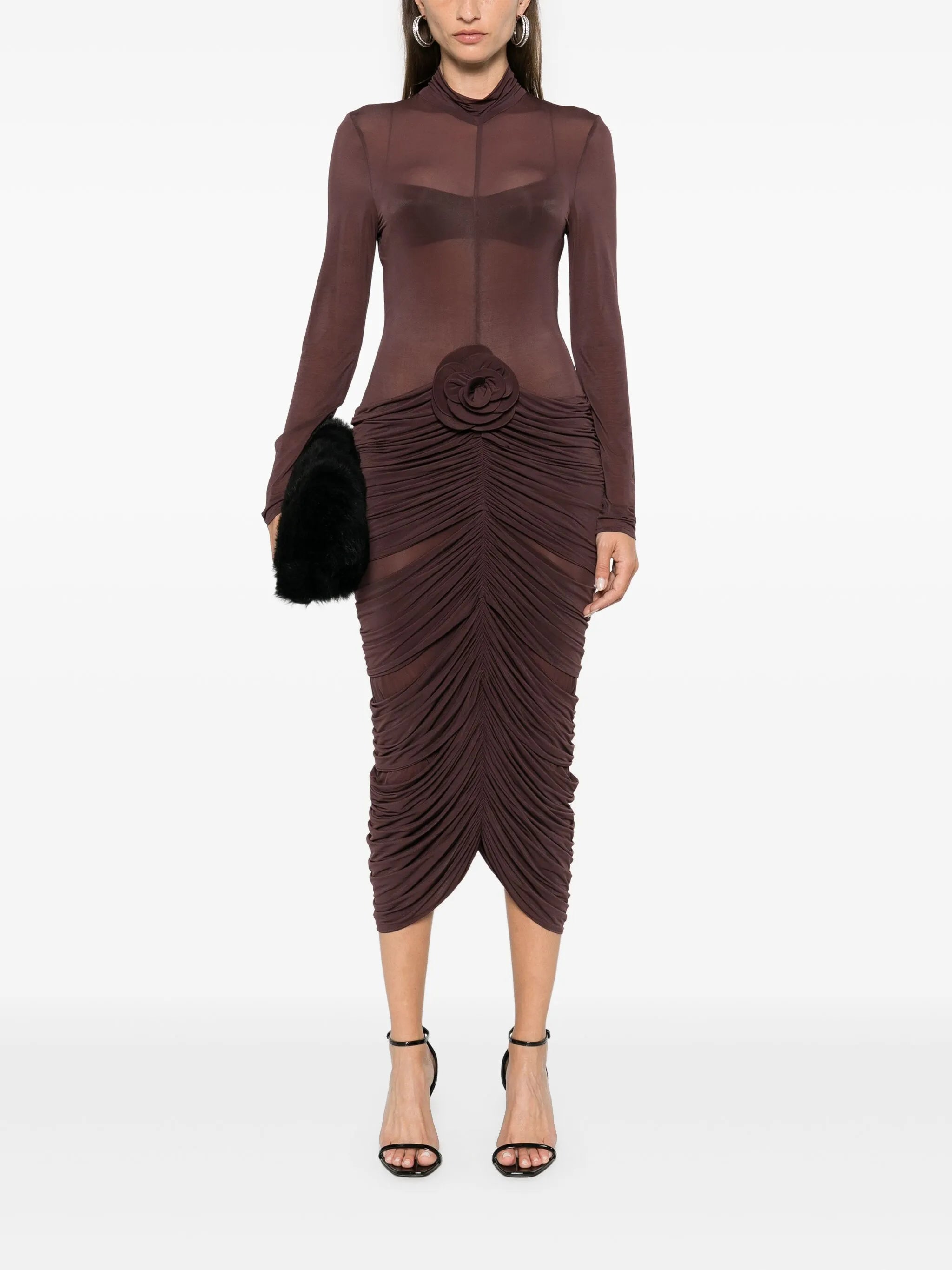 sheer high-neck midi dress
