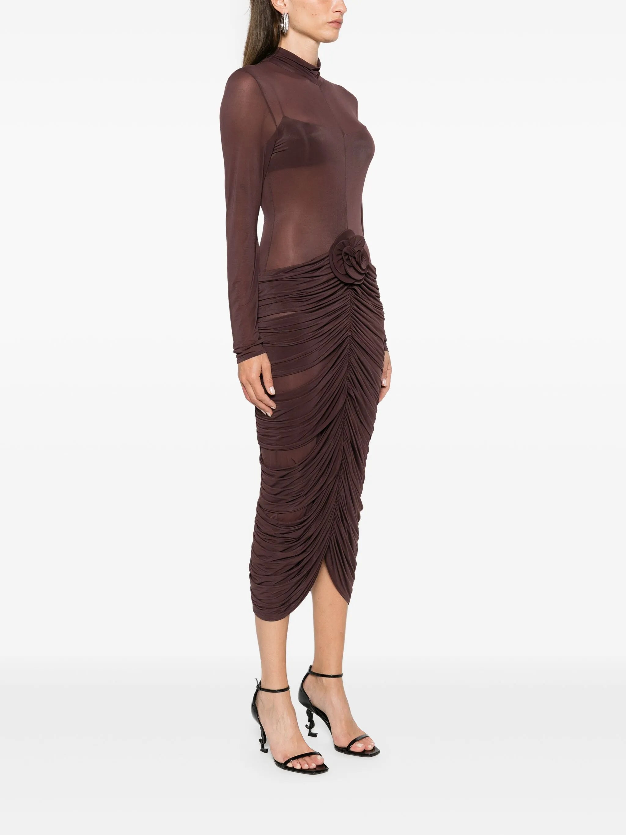 sheer high-neck midi dress
