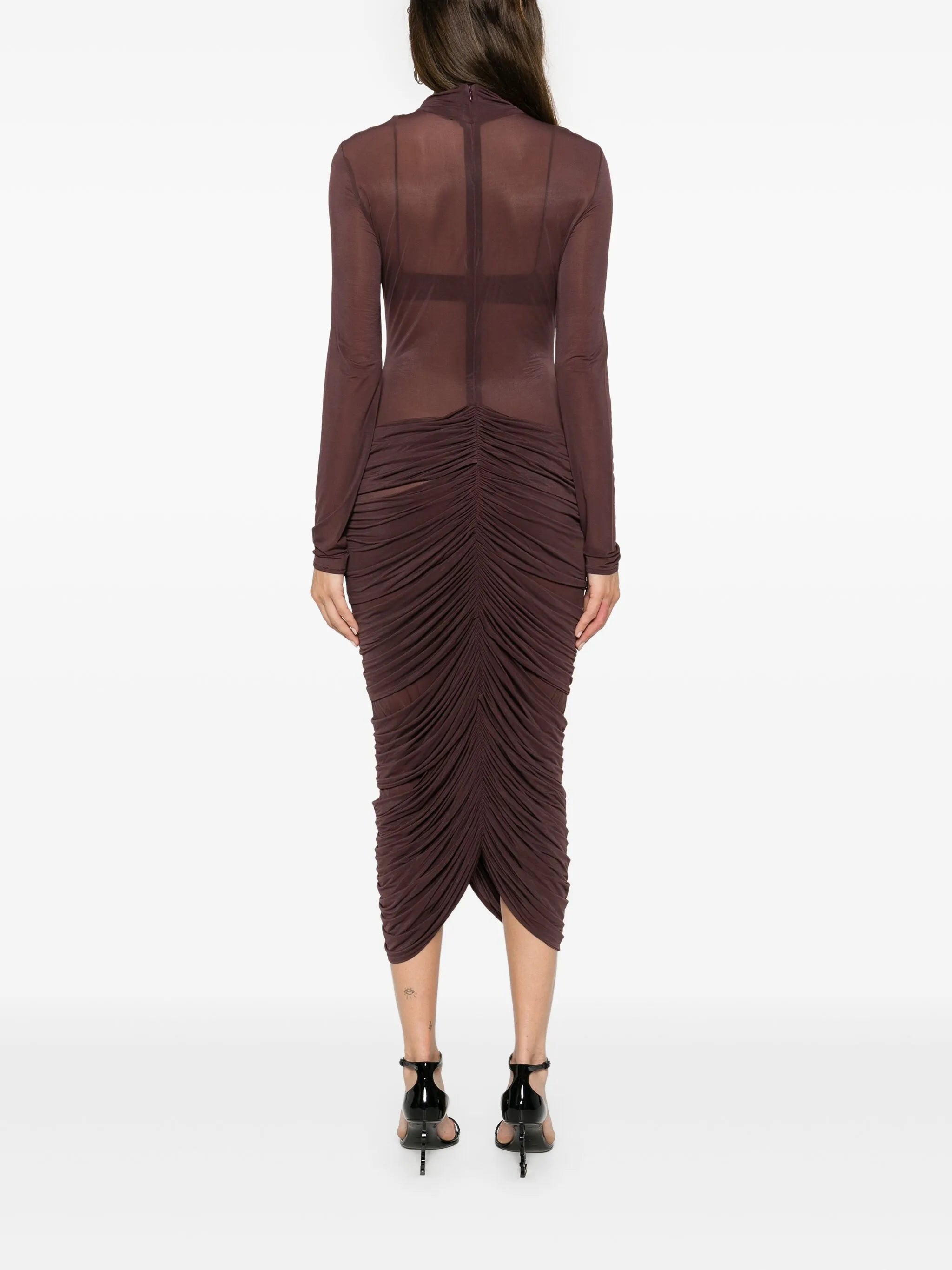 sheer high-neck midi dress