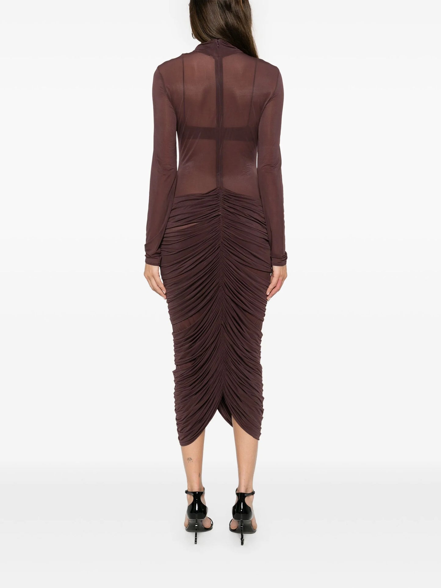sheer high-neck midi dress