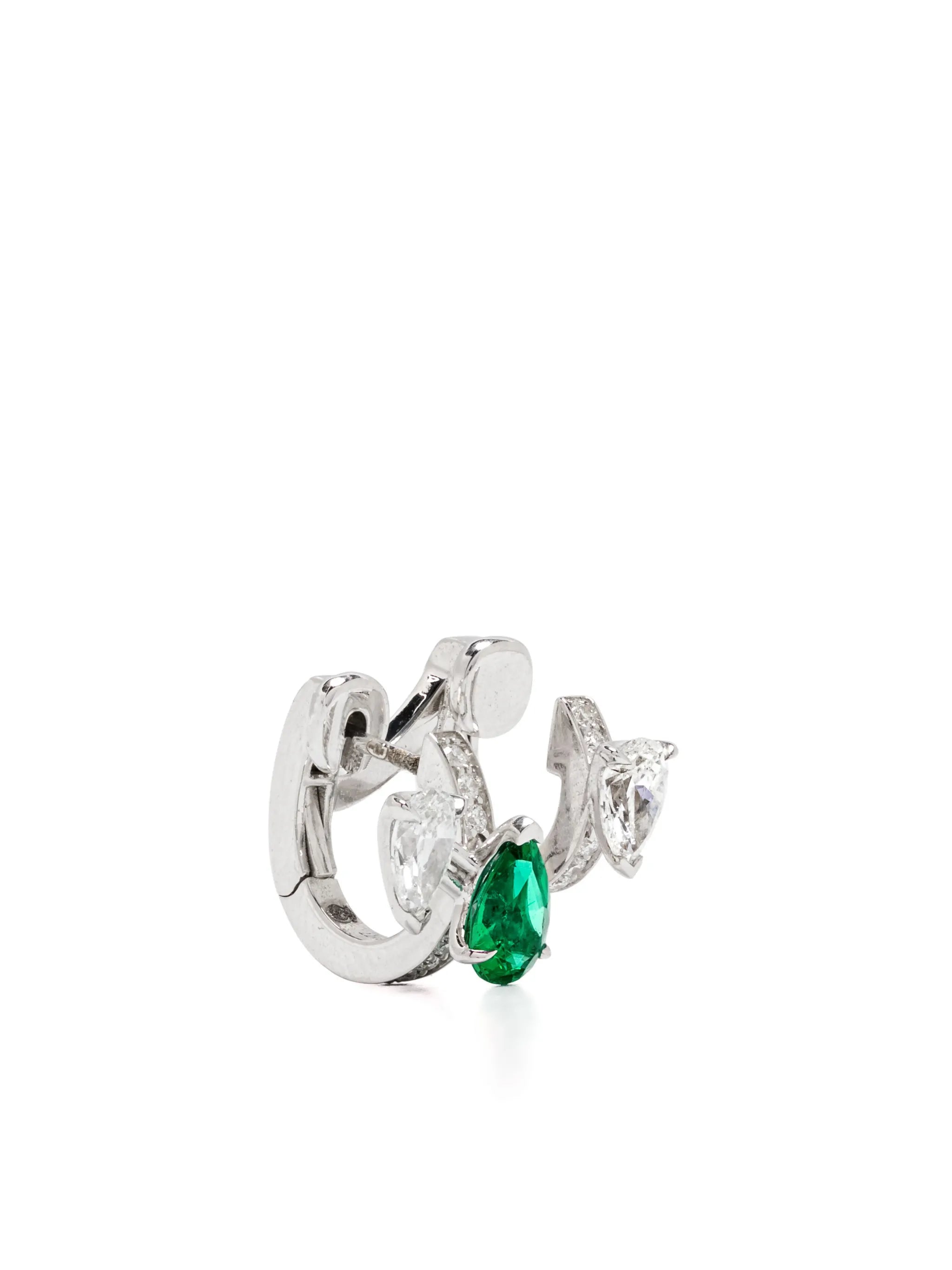 18kt white gold Serti sur Vide diamond and emerald ear cuff