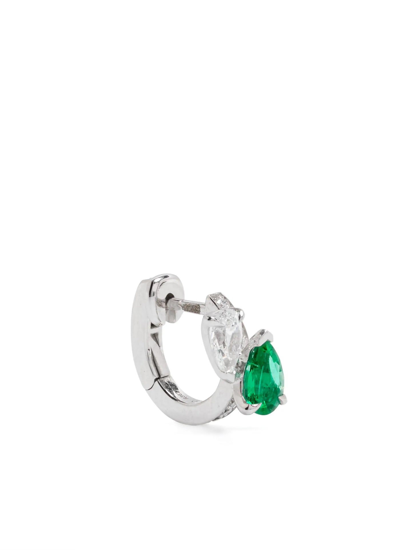 18kt white gold Serti sur Vide diamond and emerald single earring