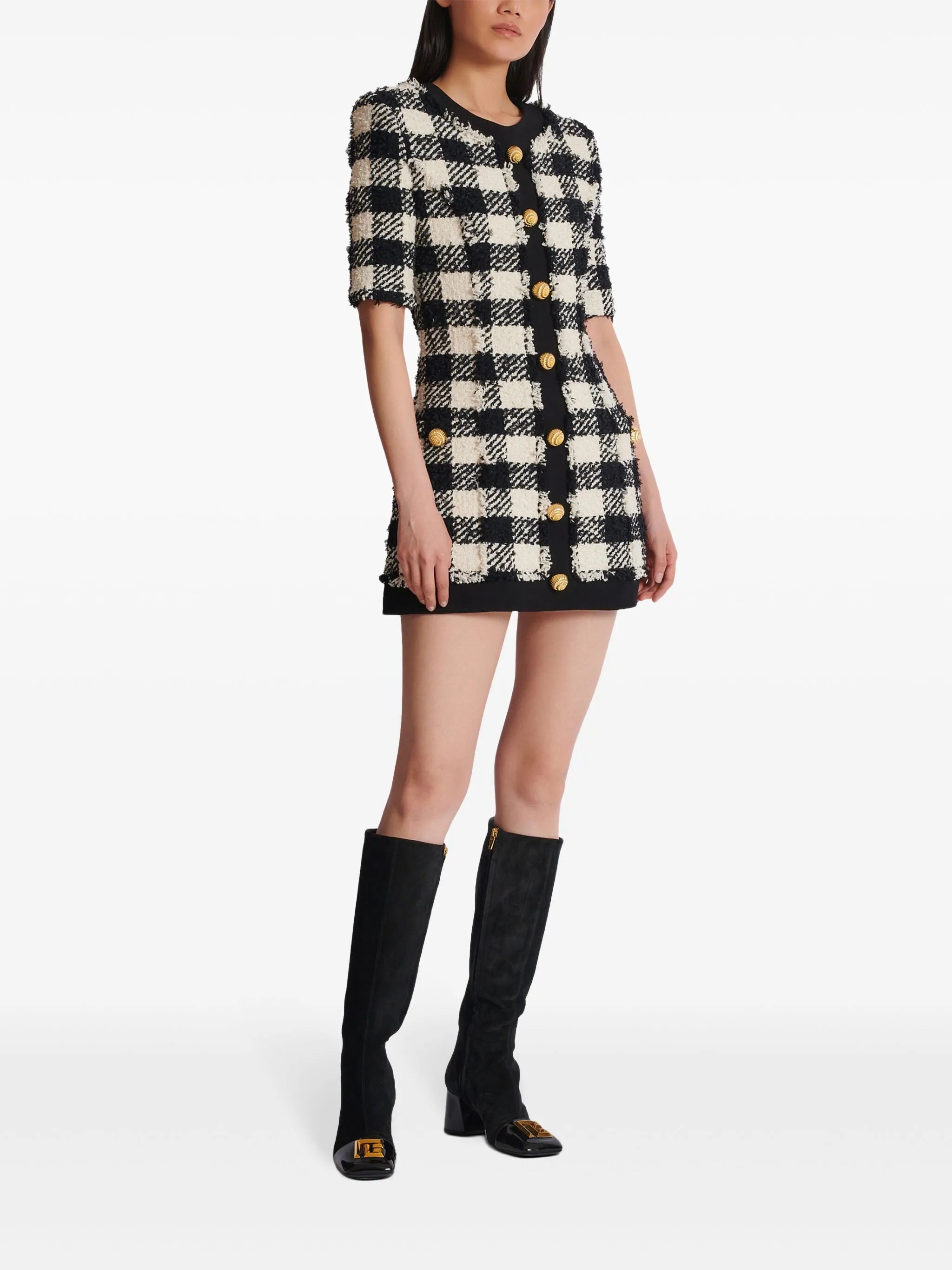 gingham tweed dress