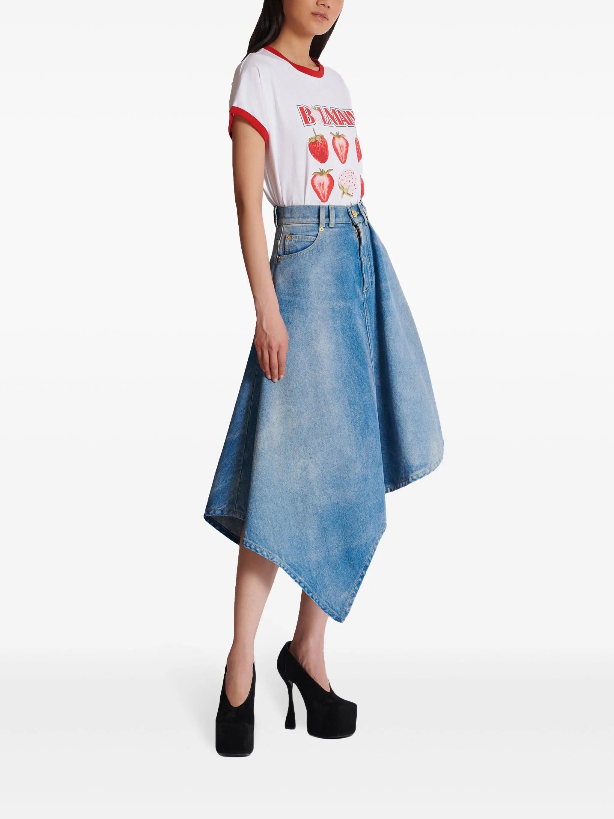 asymmetric denim skirt