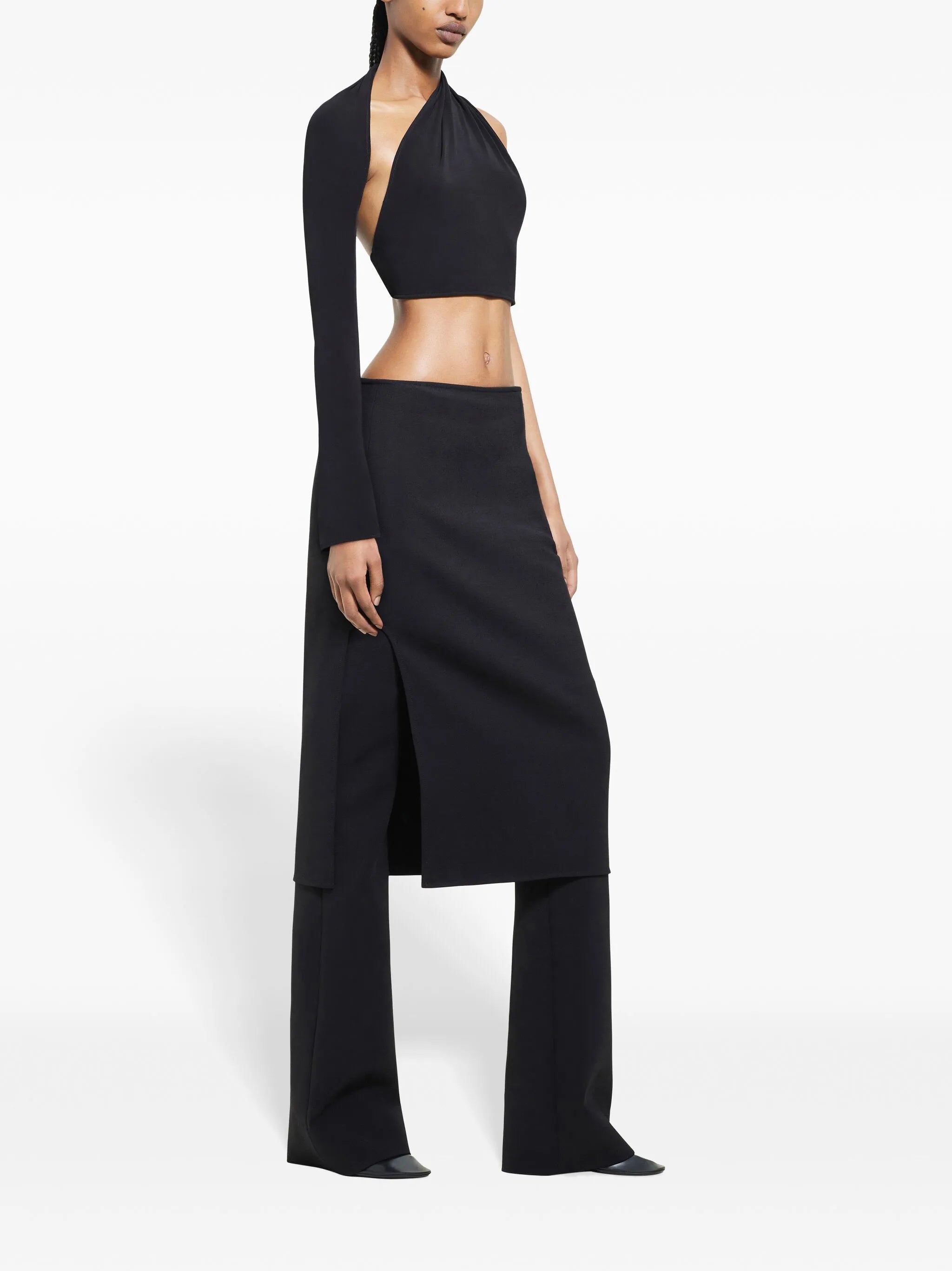 oblique tailored midi skirt