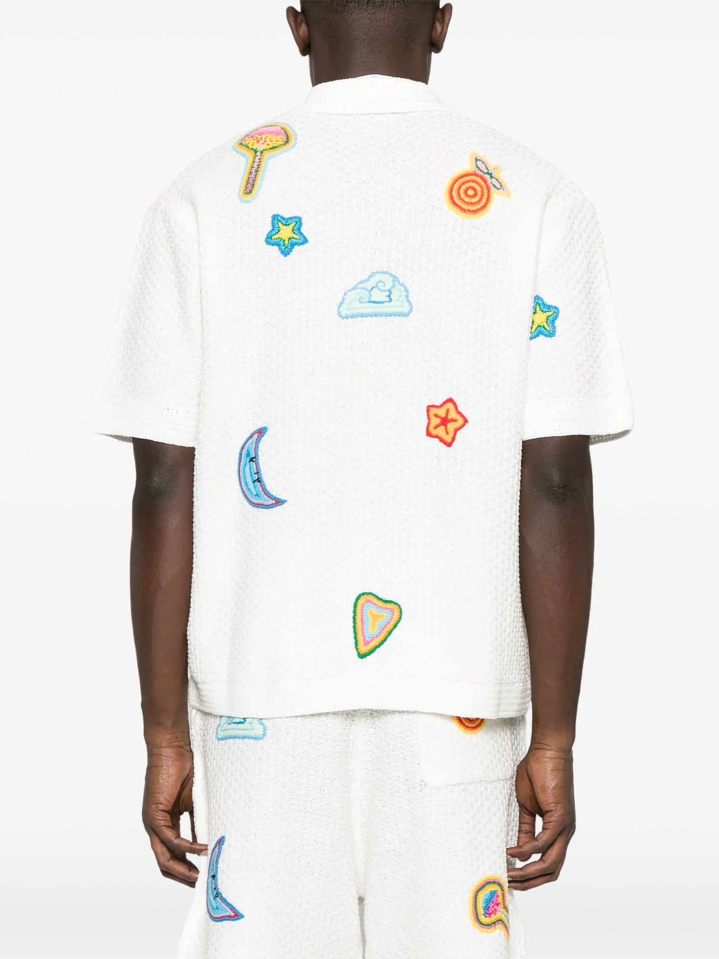 patch-detailing crochet shirt