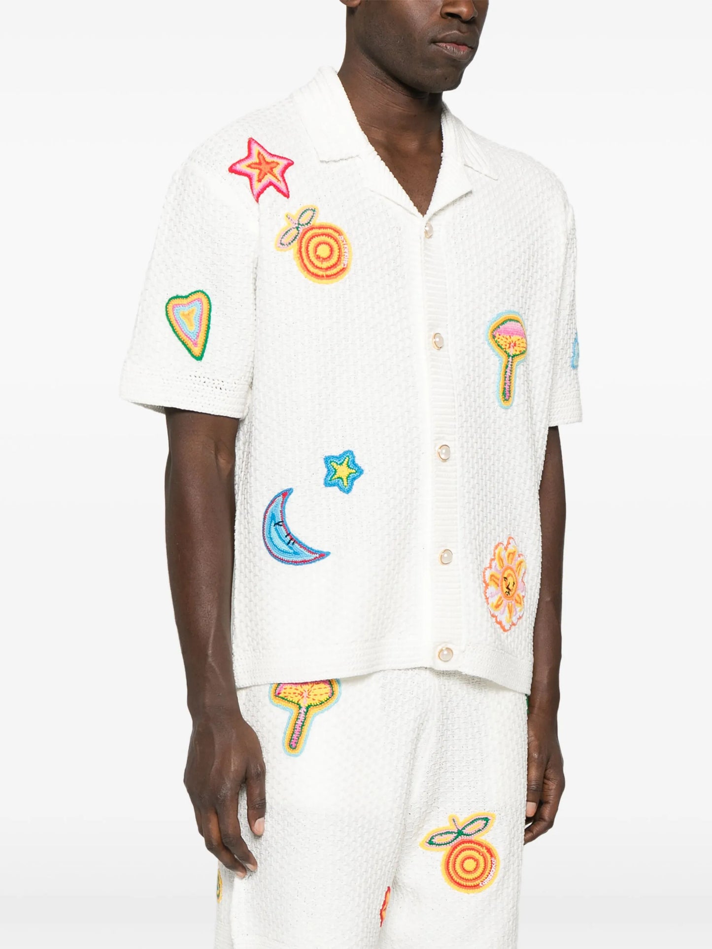 patch-detailing crochet shirt