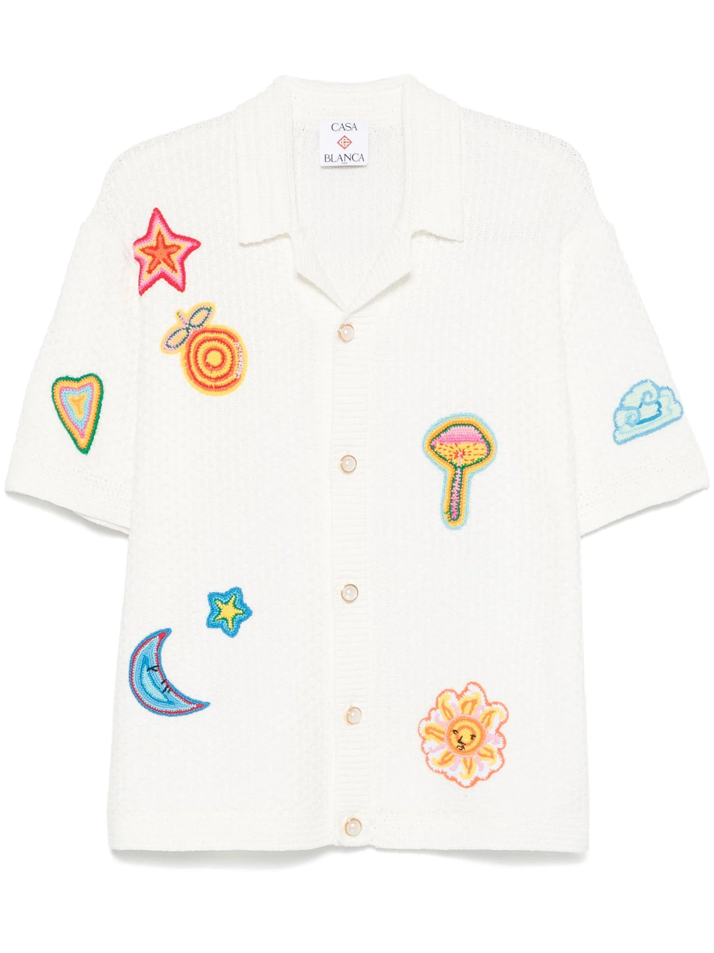 patch-detailing crochet shirt