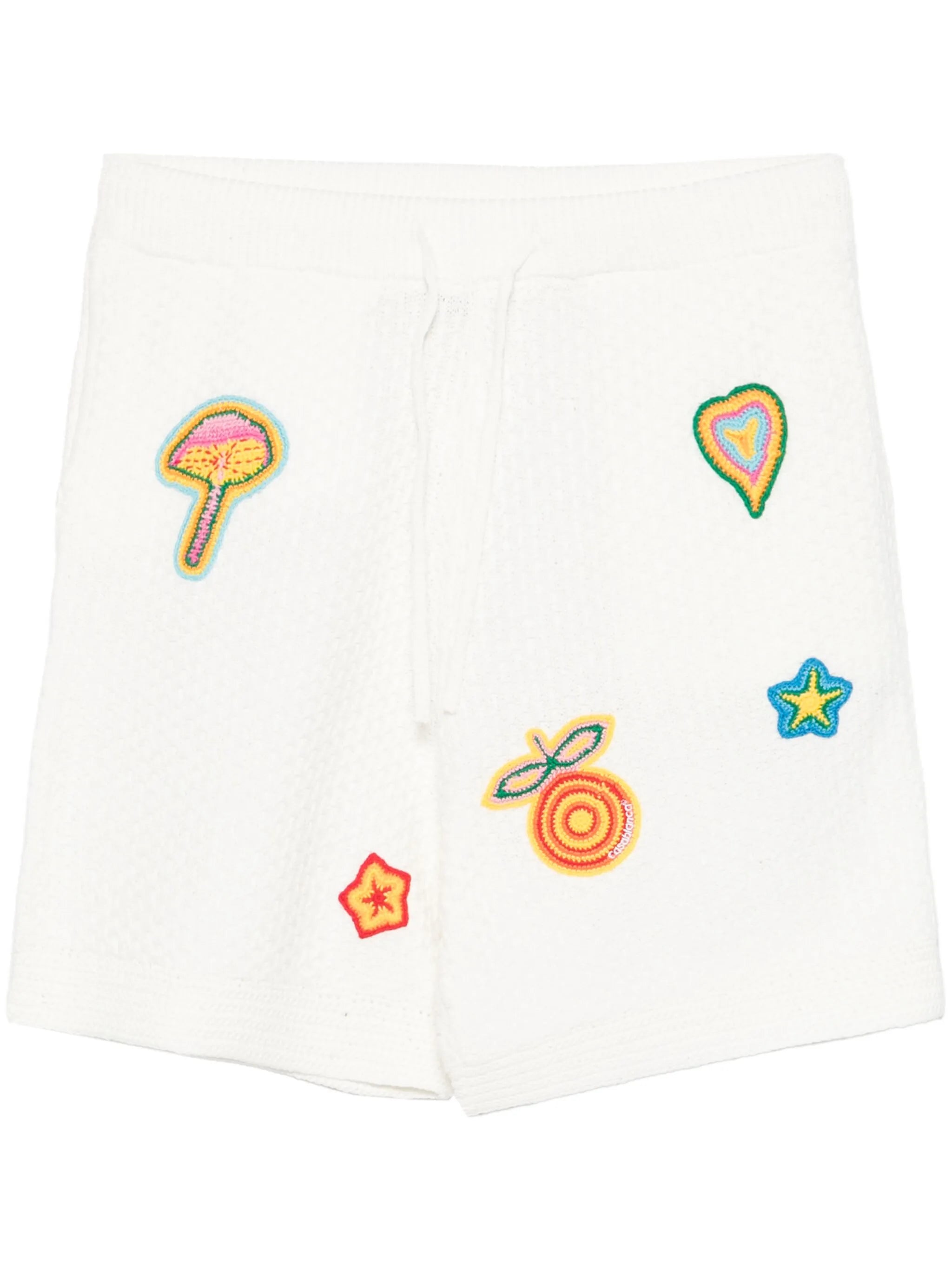 patch-detailing crochet shorts