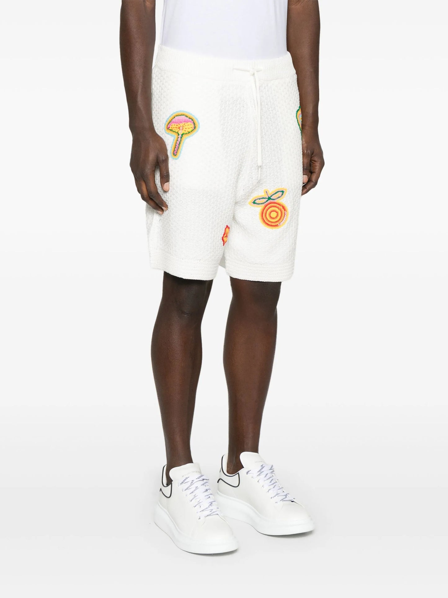 patch-detailing crochet shorts