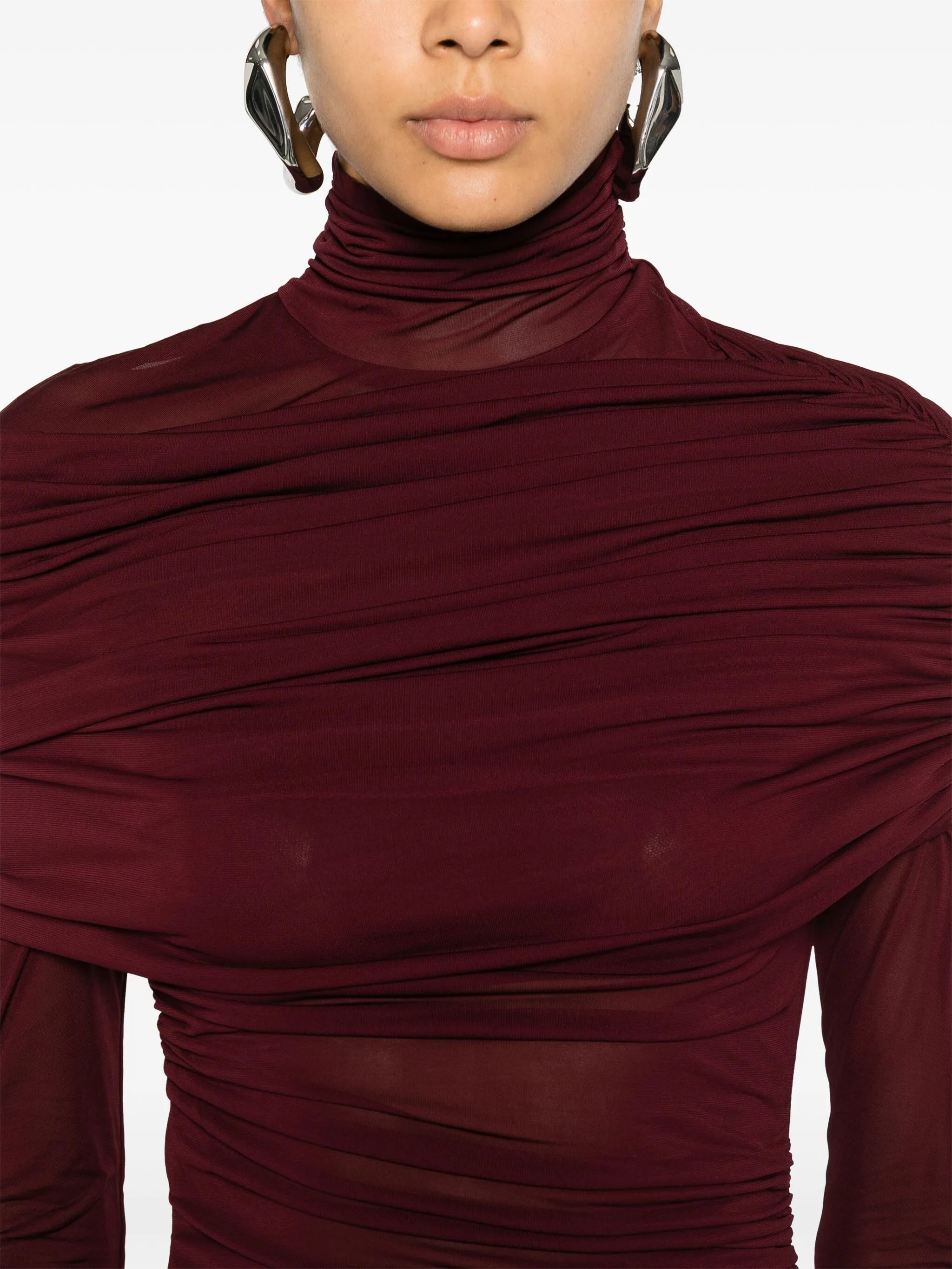 ruched semi-sheer dress