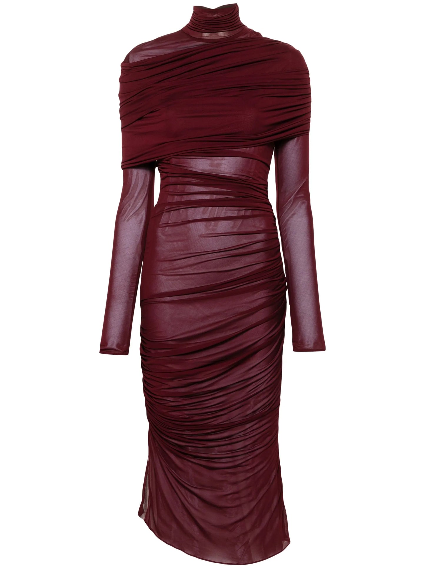 ruched semi-sheer dress
