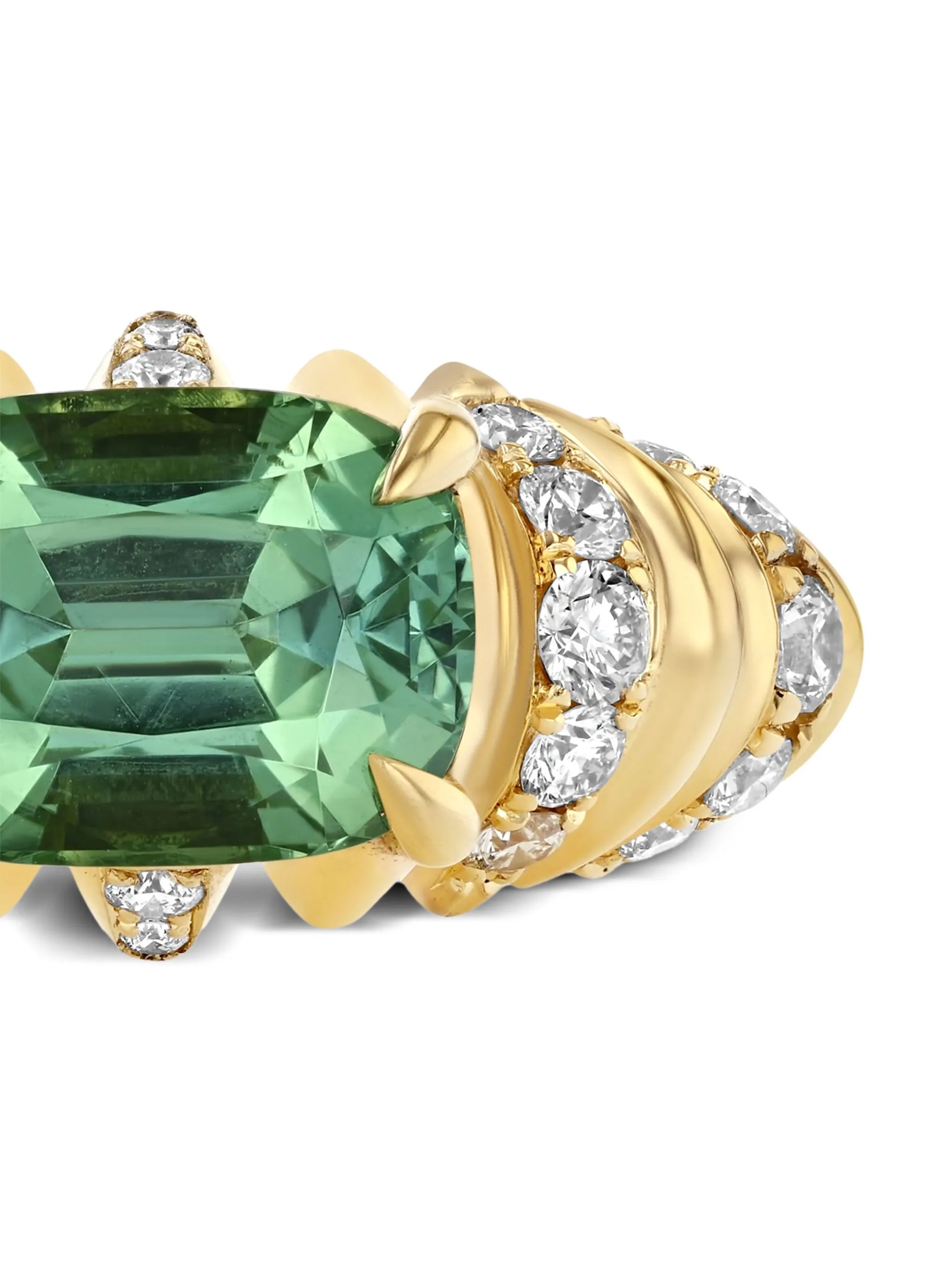 18kt yellow gold Crescent emerald and diamond ring