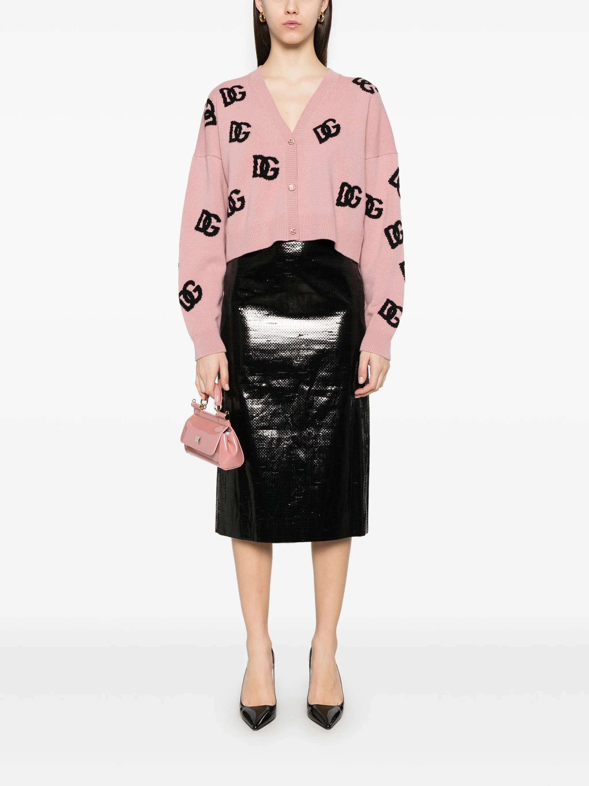 jacquard-logo cropped cardigan