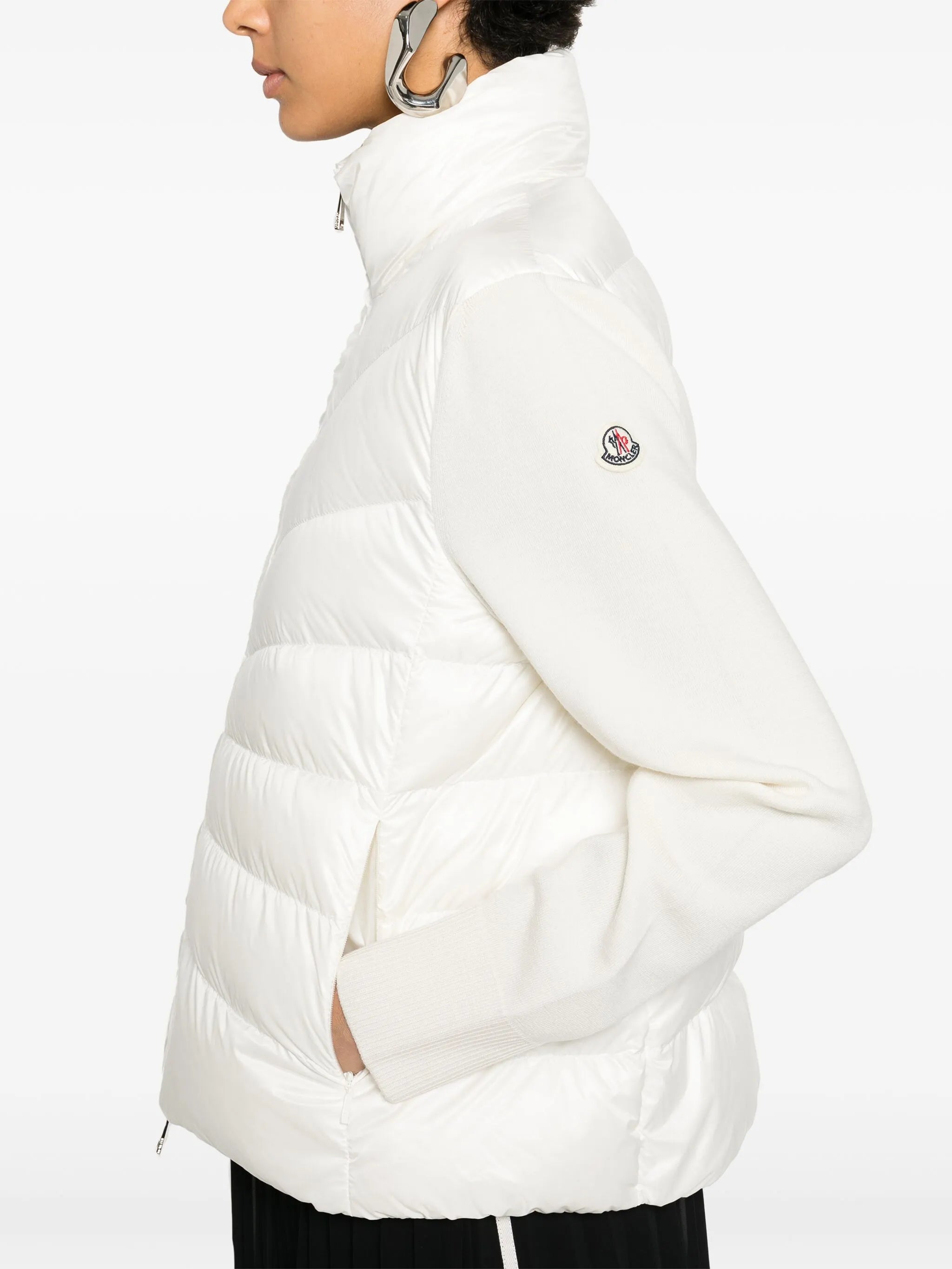 padded wool zip-up cardigan