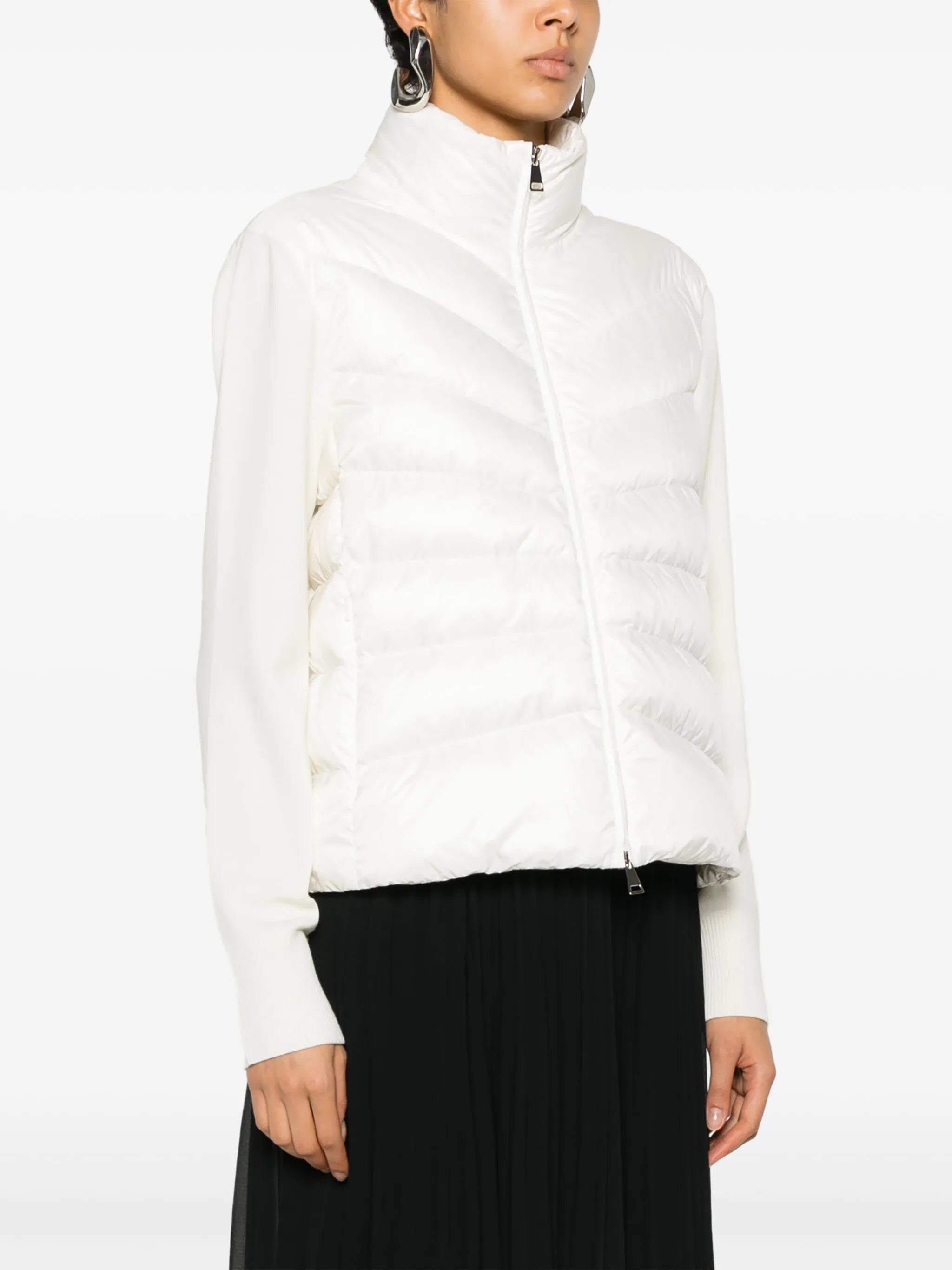 padded wool zip-up cardigan