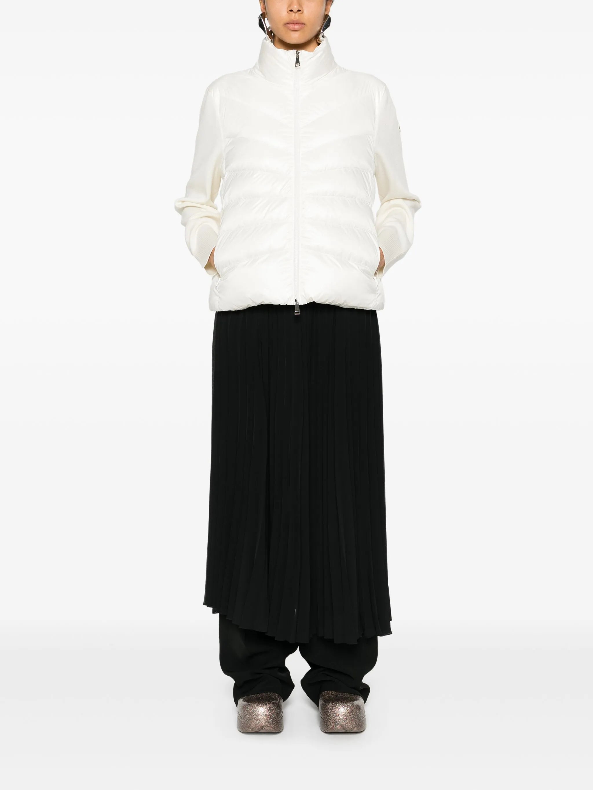 padded wool zip-up cardigan