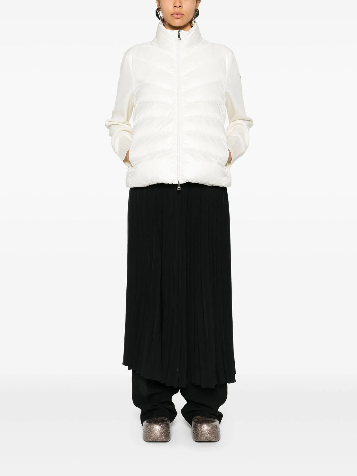 padded wool zip-up cardigan
