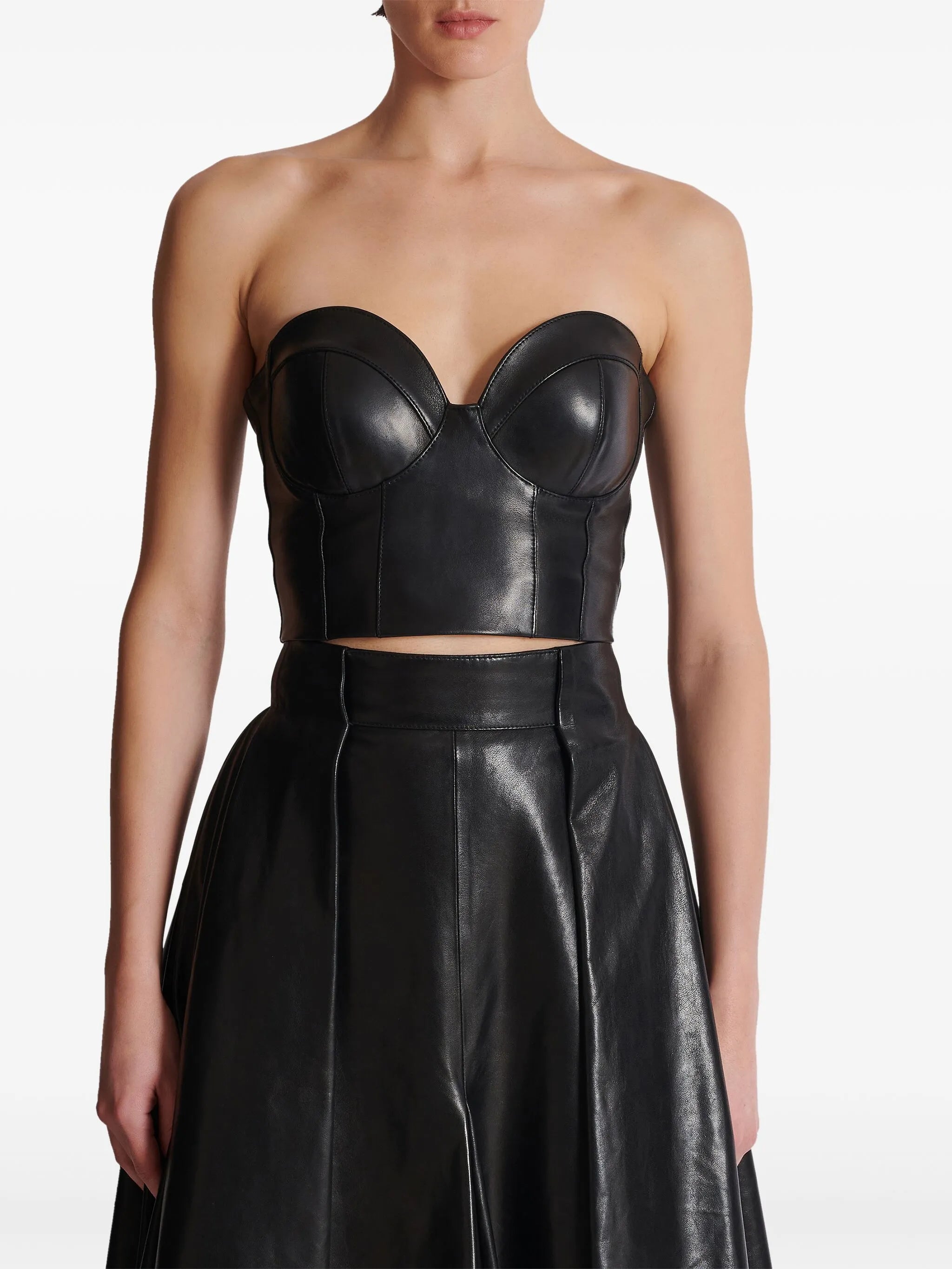 zip-up leather corset top