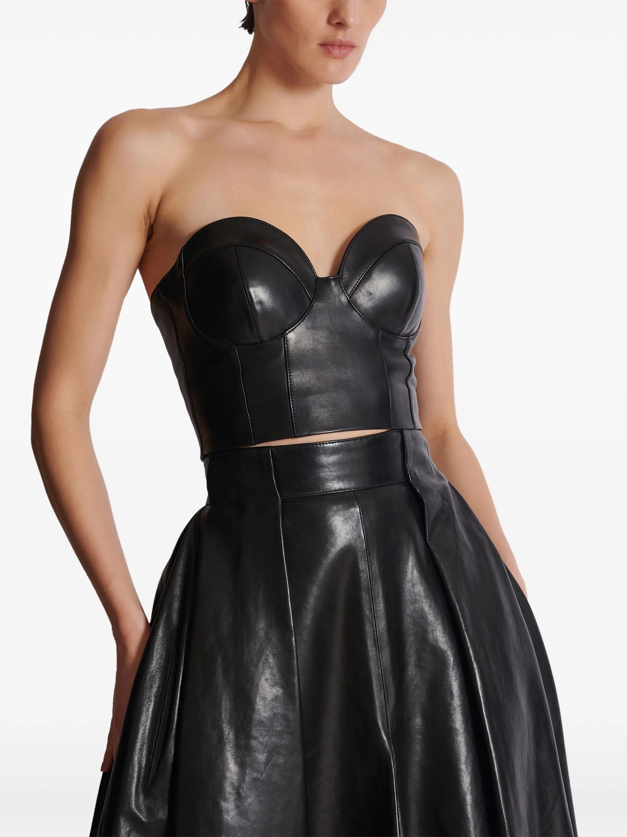 zip-up leather corset top