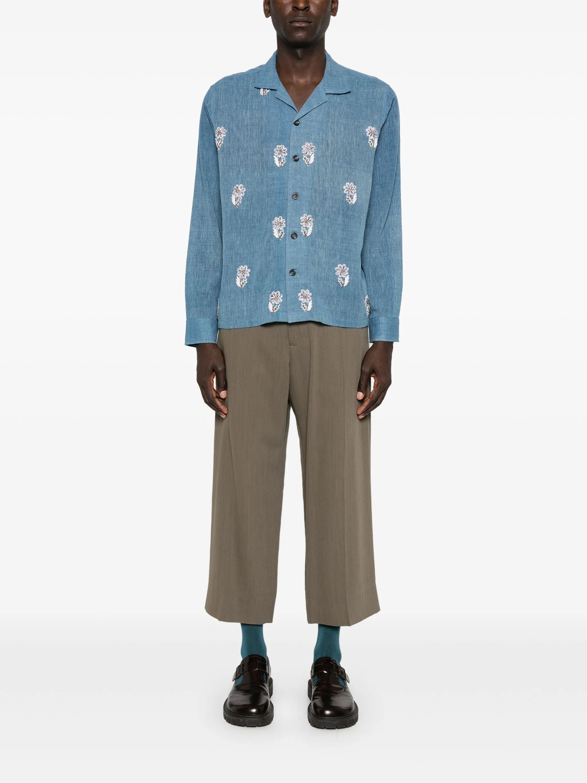 floral-embroidery shirt