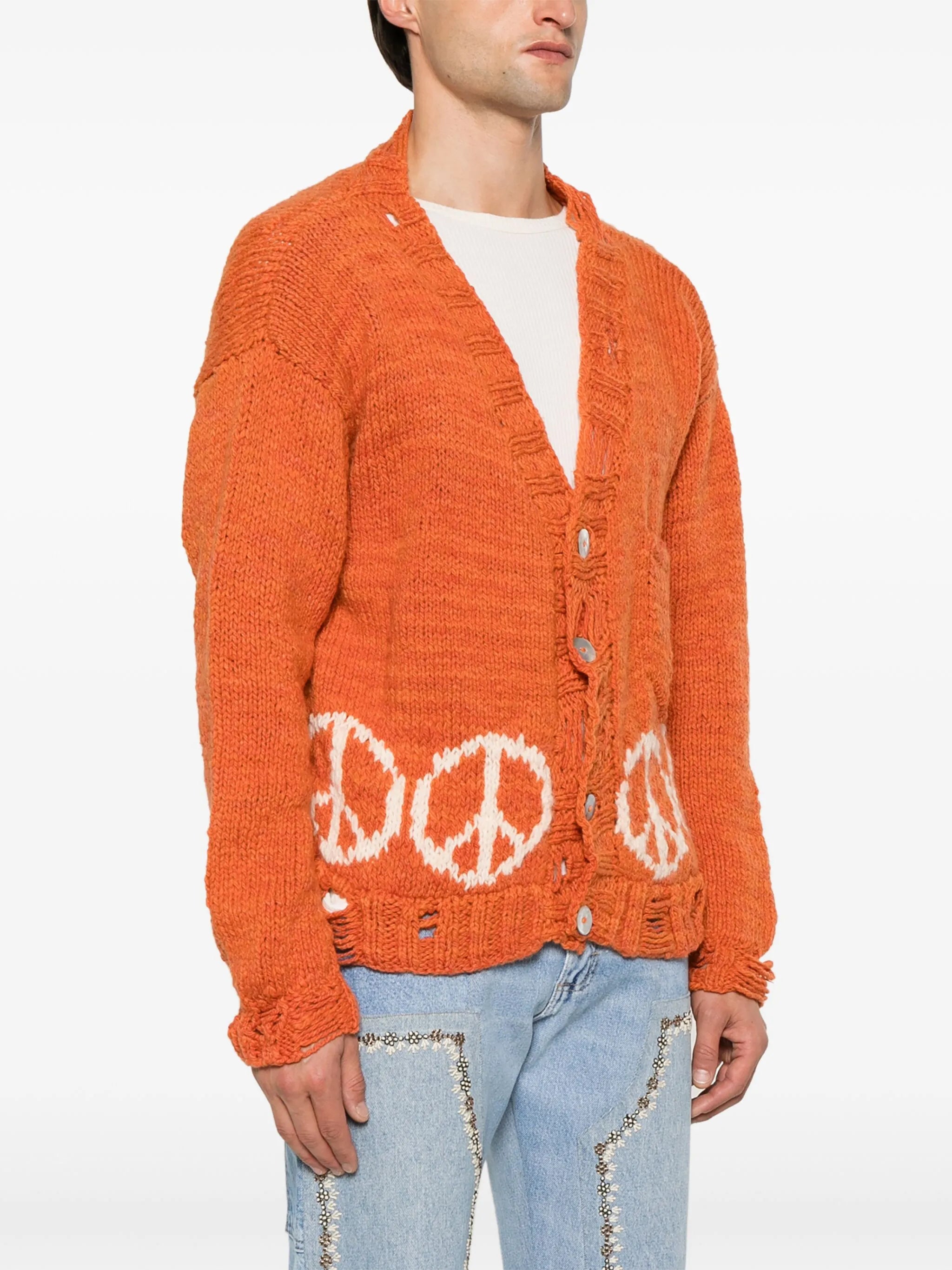 peace sign-intarsia cardigan