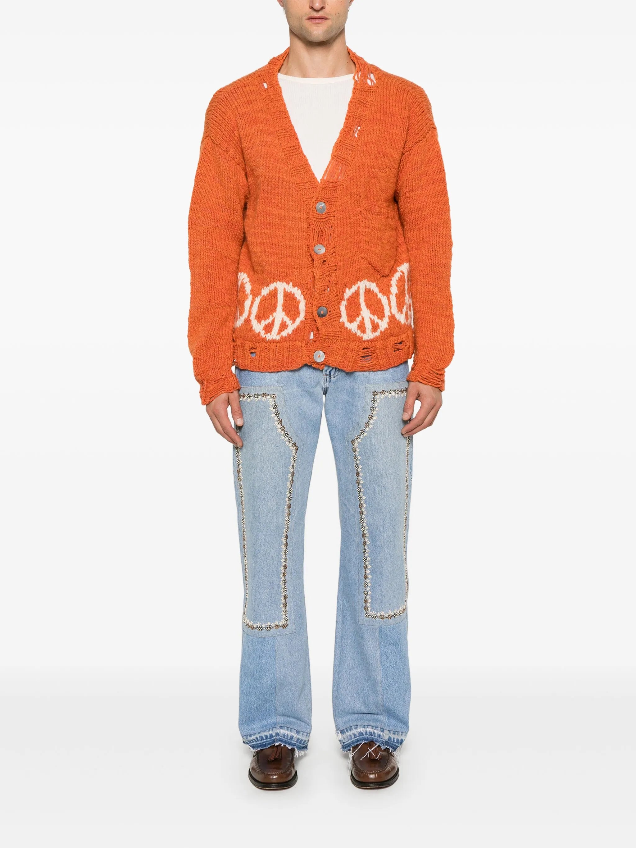 peace sign-intarsia cardigan