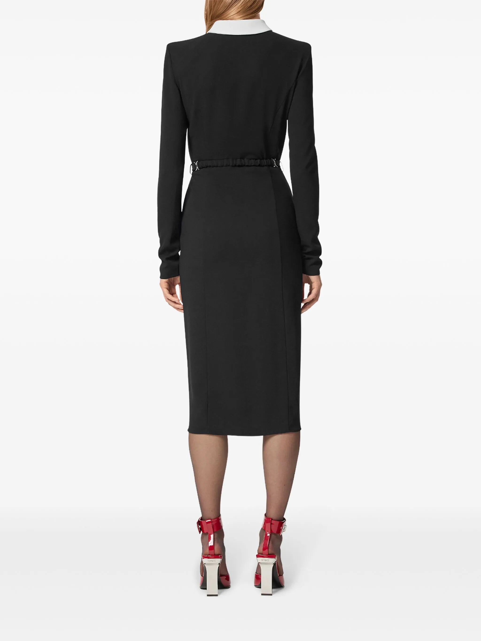 contrast-collar midi dress