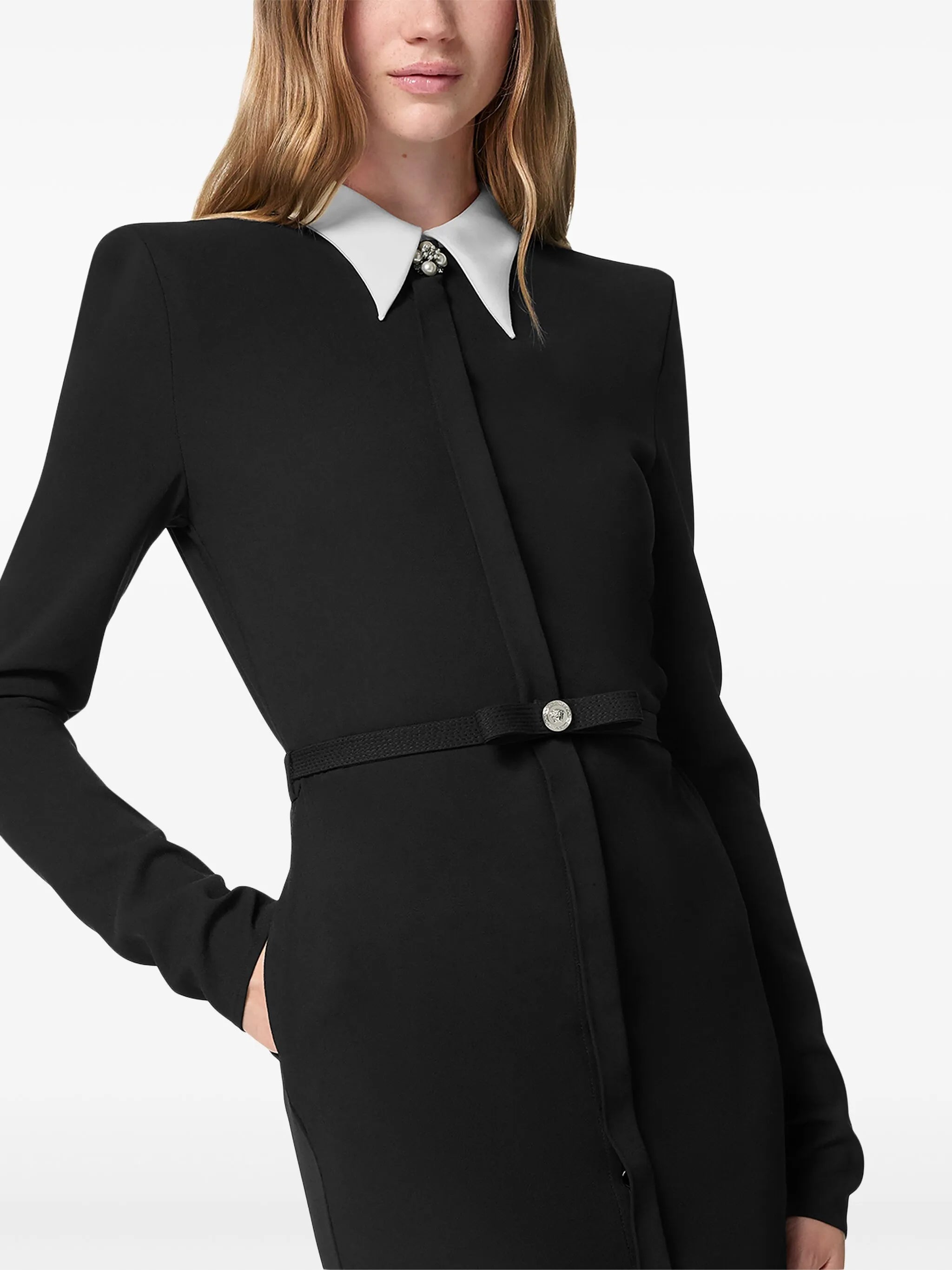 contrast-collar midi dress