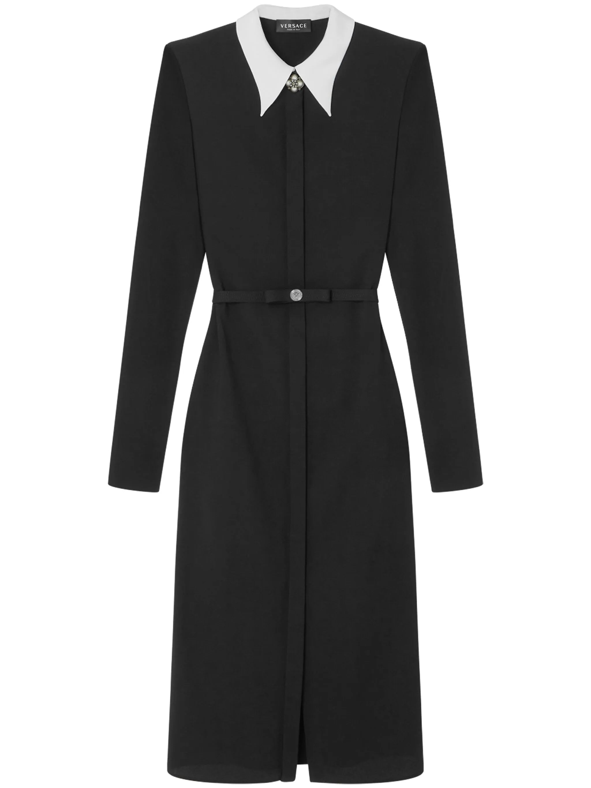 contrast-collar midi dress