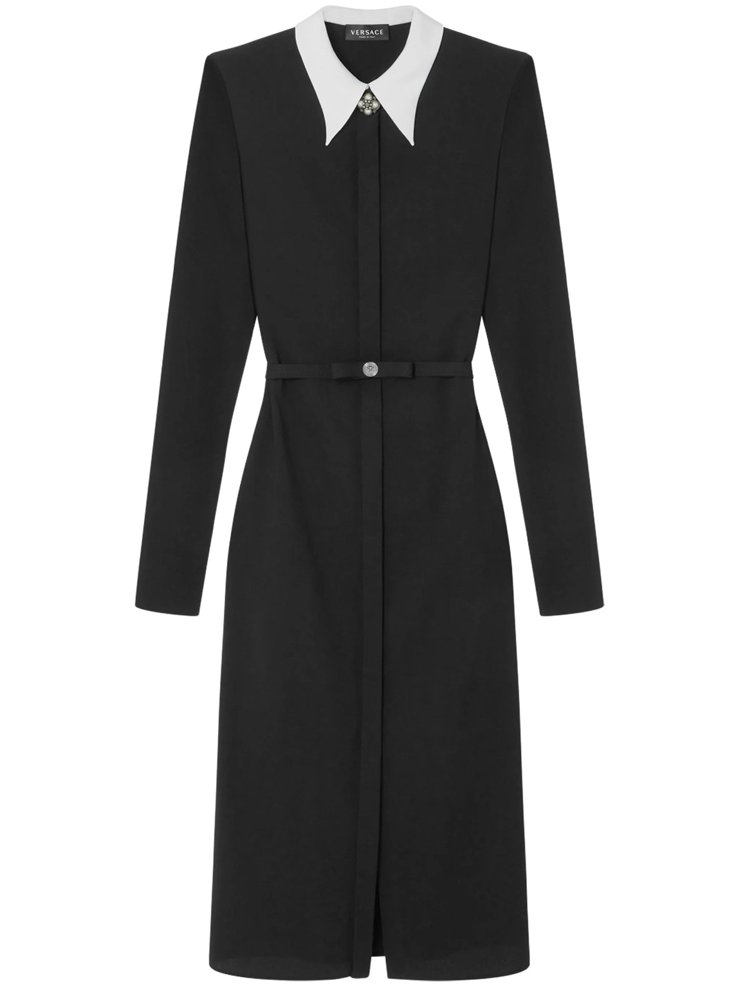 contrast-collar midi dress
