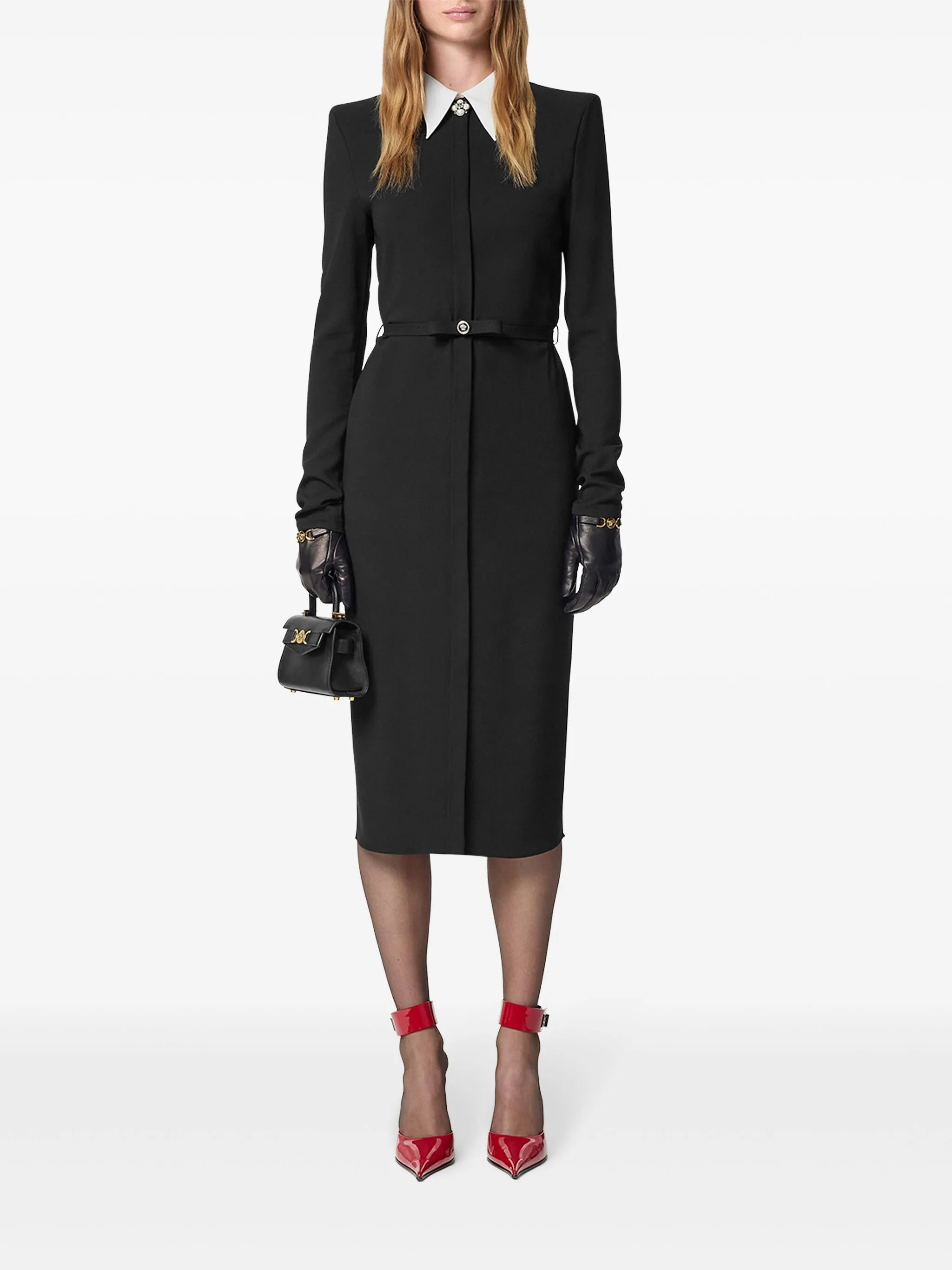 contrast-collar midi dress
