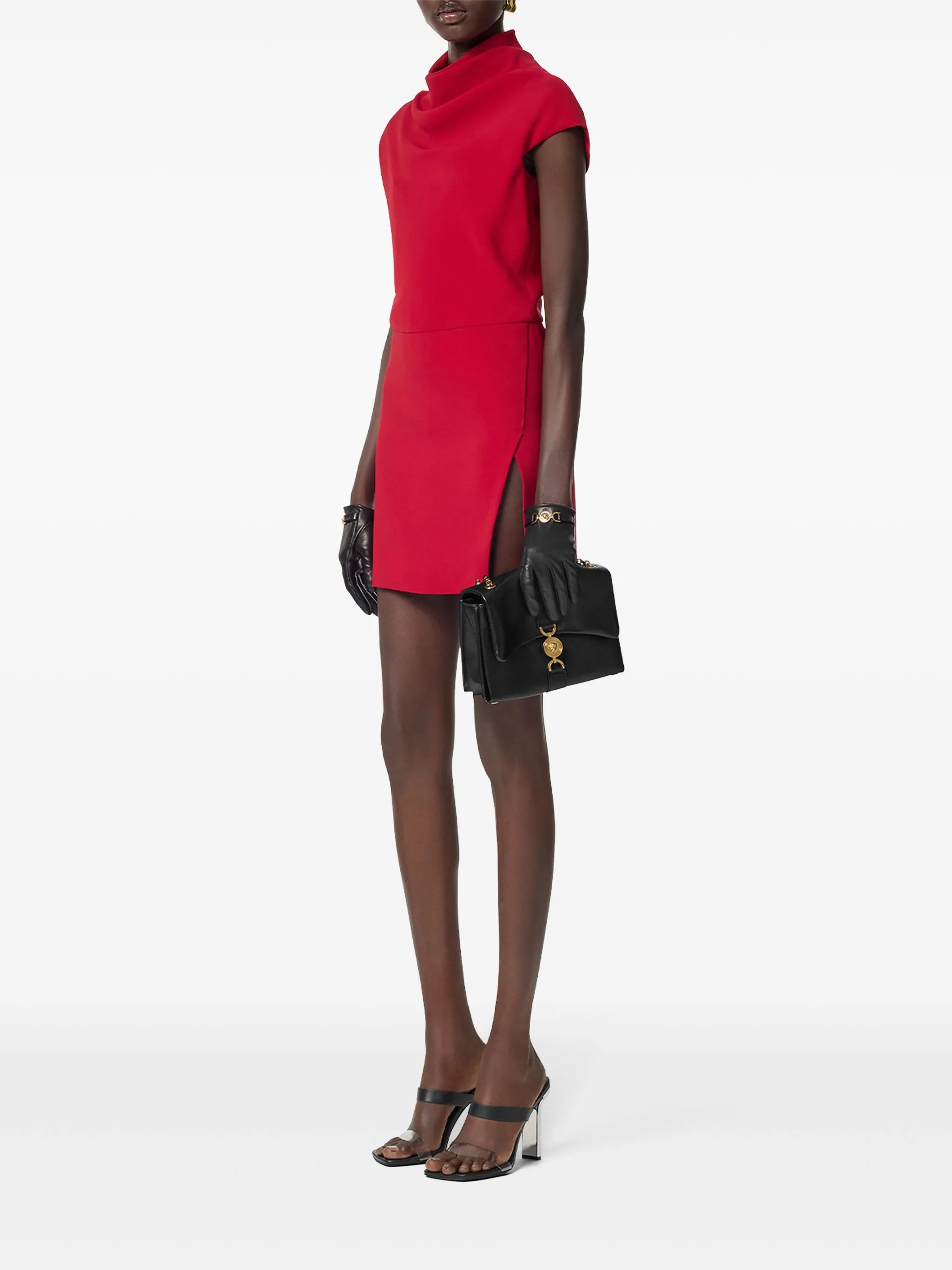 draped front-slit mini dress