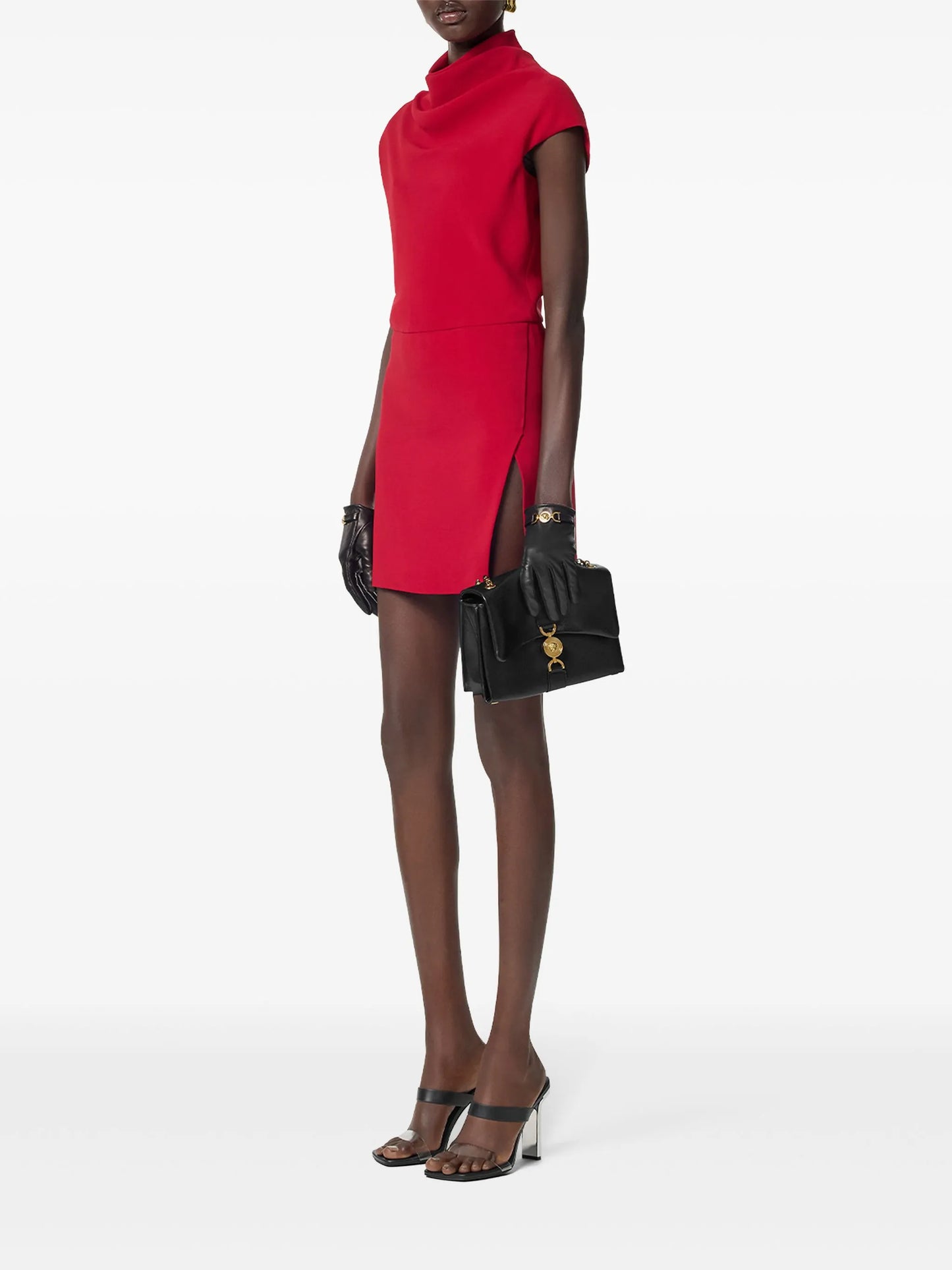 draped front-slit mini dress