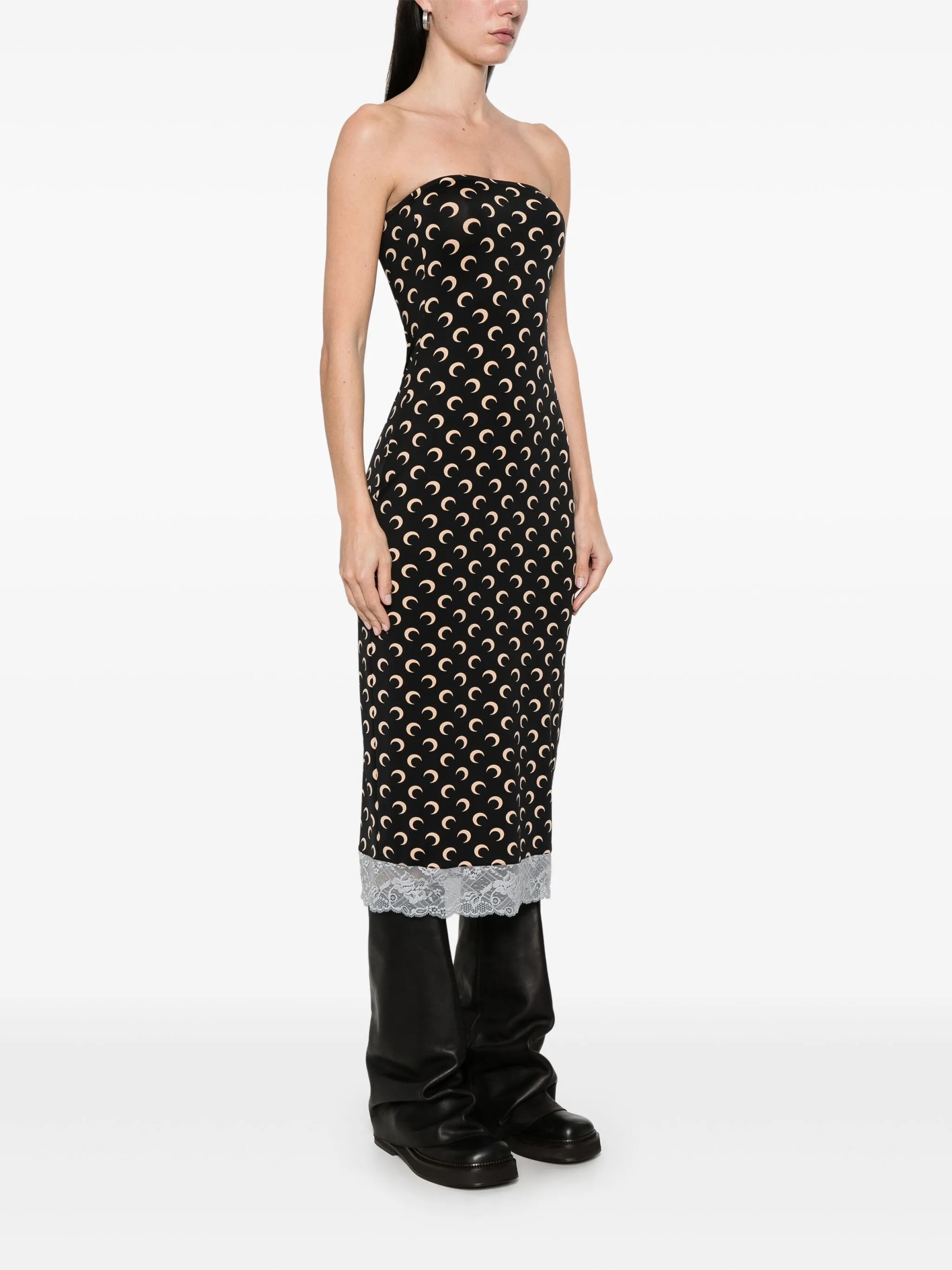 Moon-logo strapless midi dress