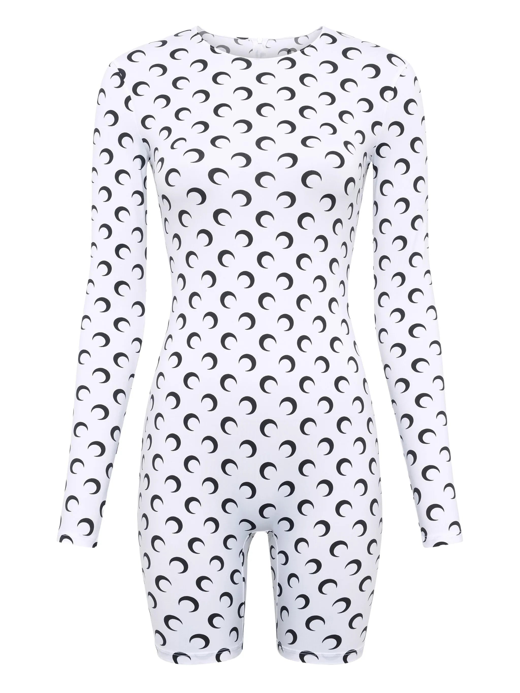 moon-print long-sleeve playsuit